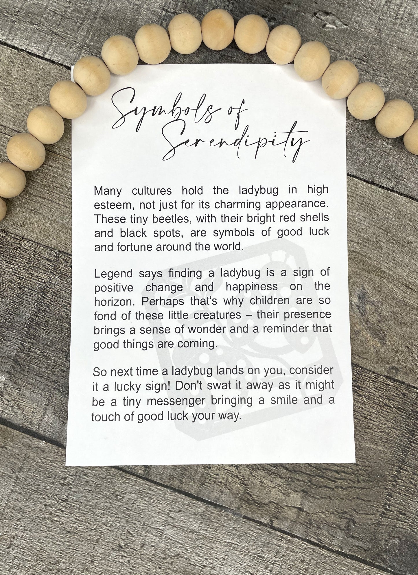 Ladybug Symbol of Serendipity Wooden Ornament with Story Card