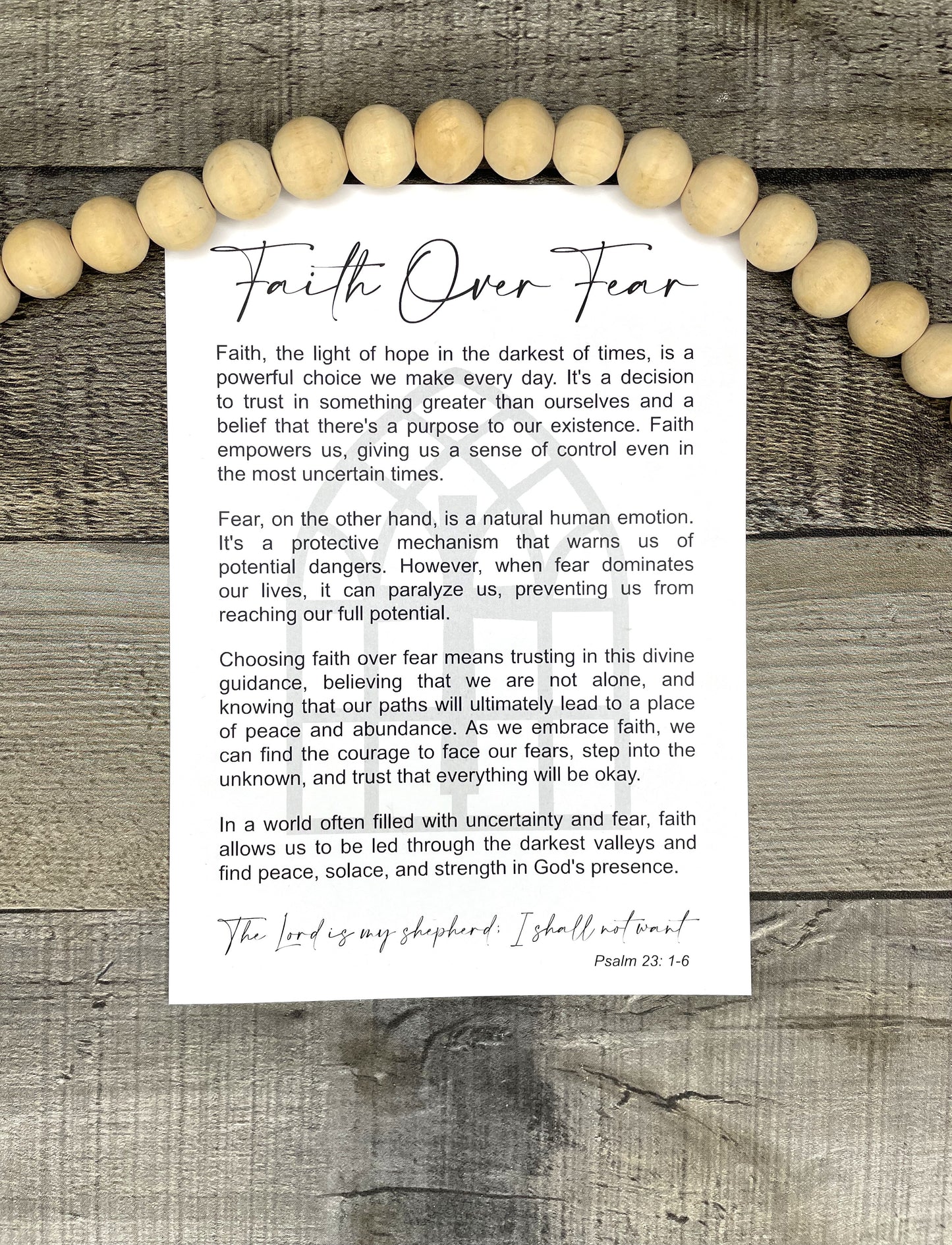 Faith Over Fear Wooden Cross Ornament – Christian Gift with Inspirational Psalm 23:1-6 Card – Religious Home Décor, Encouragement Gift, Faith Keepsake
