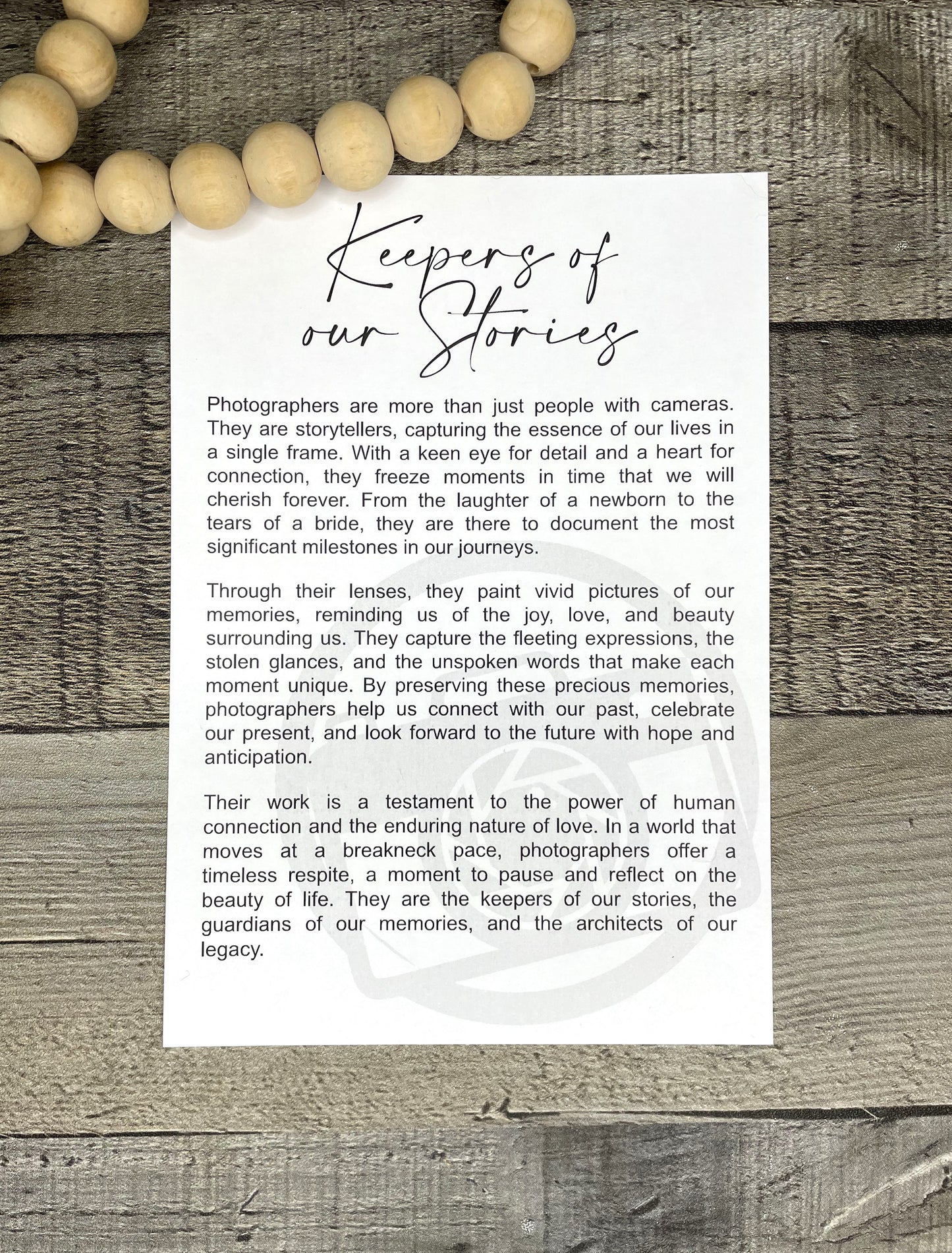 "Keepers of Our Stories" Photographer Ornament - Customizable Gift for Photography Enthusiasts