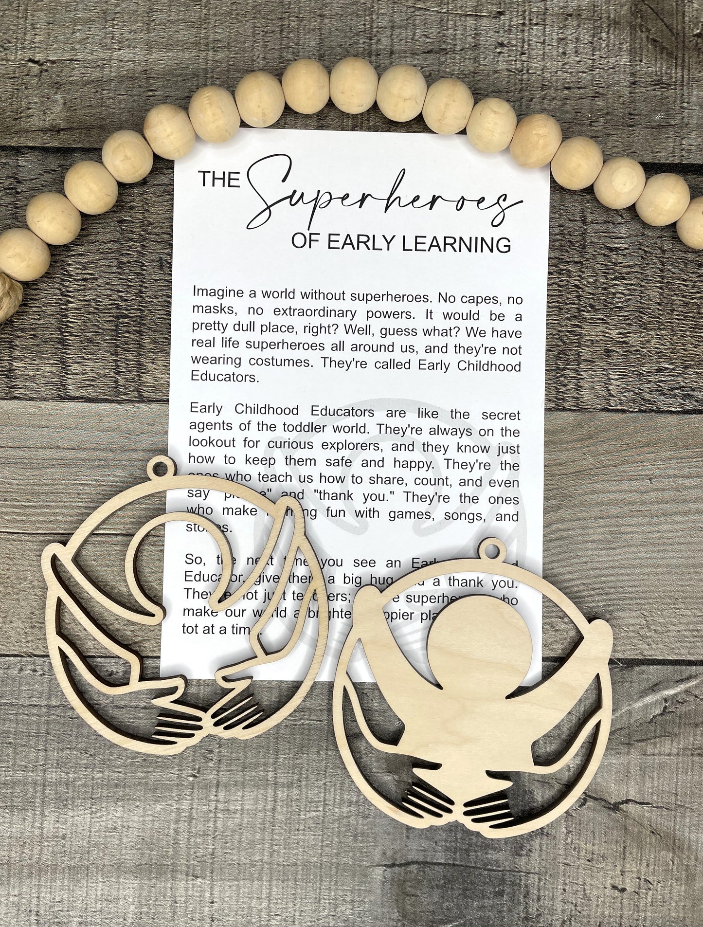 Early Childhood Educator Wooden Ornament - "Superheroes of Early Learning" Keepsake