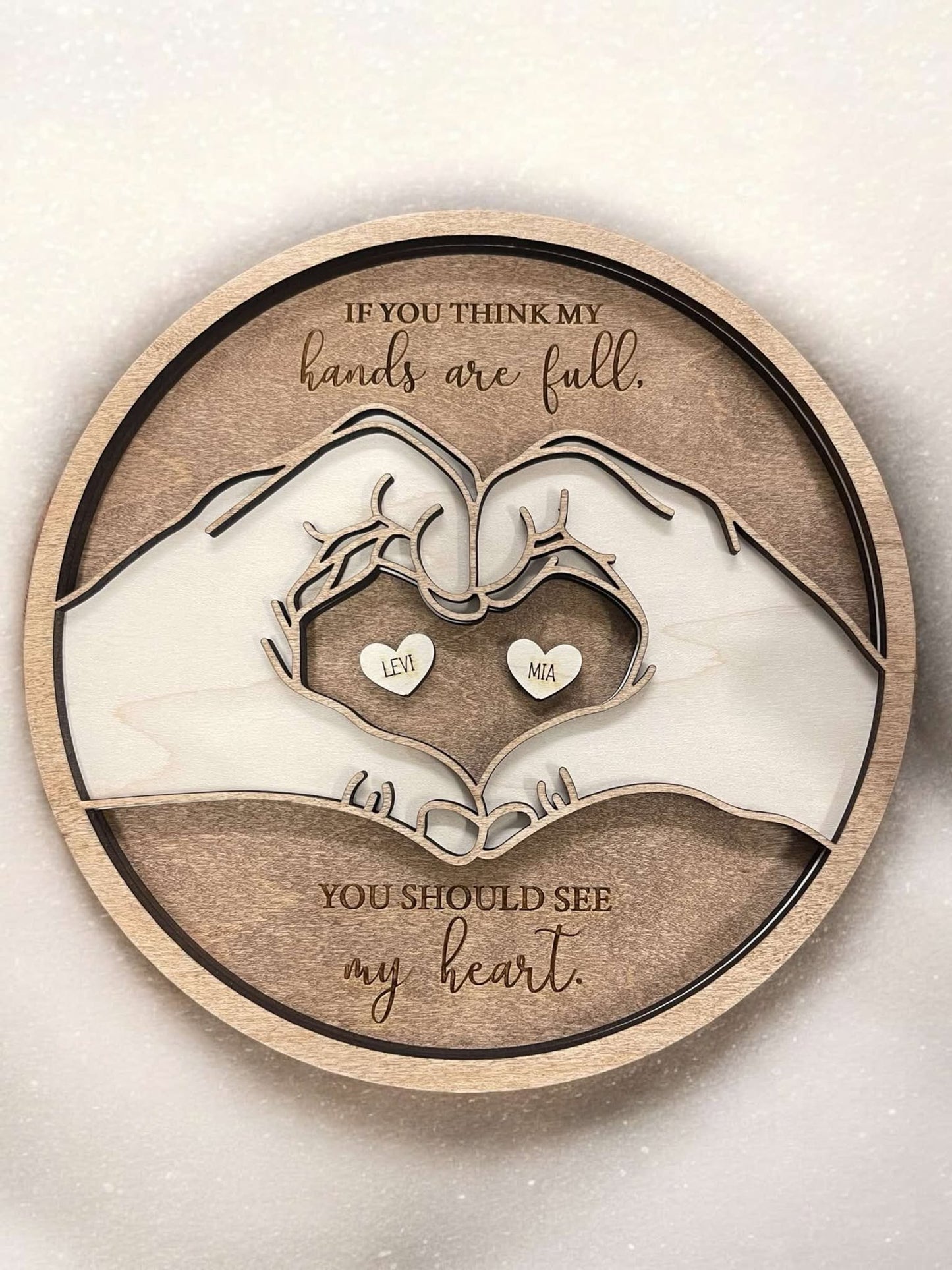 Personalized Wooden Heart Hands Table Decor with Stand - Perfect for Moms, Grandmas, or Pet Lovers