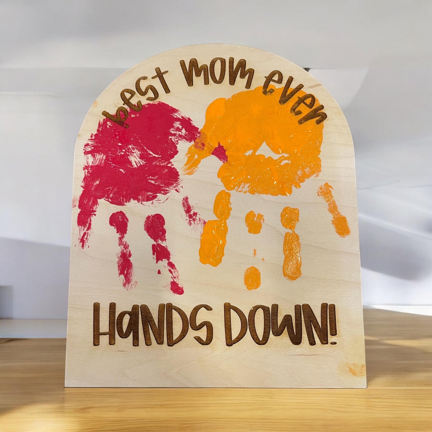 "Best Mom Ever - Hands Down!" Handprint Art Kit with Paints & Stand – Multiple Titles Available-Optional Personalization