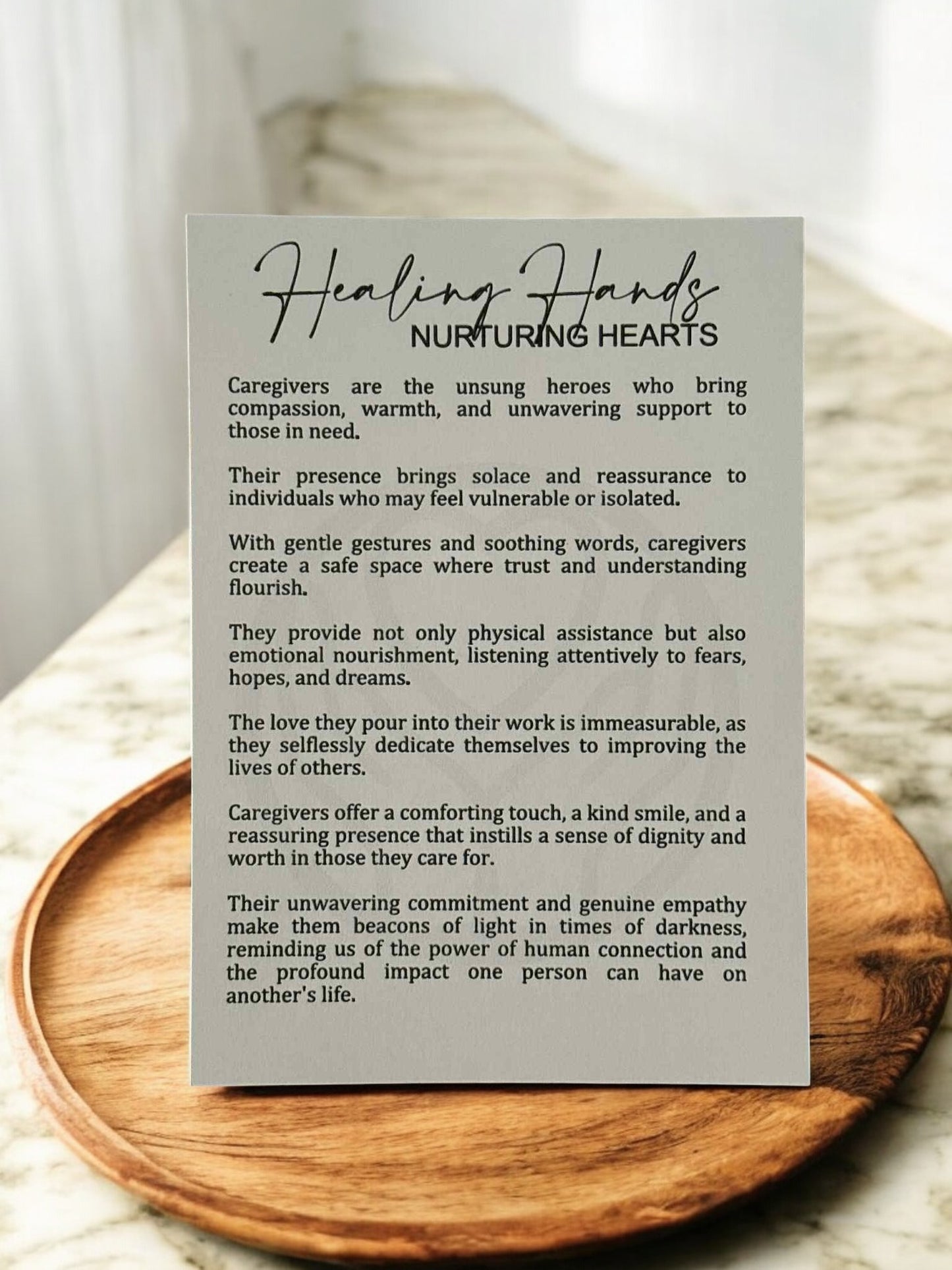 Caregiver Appreciation Wooden Ornament with Hearts and Nurturing Message Story Card