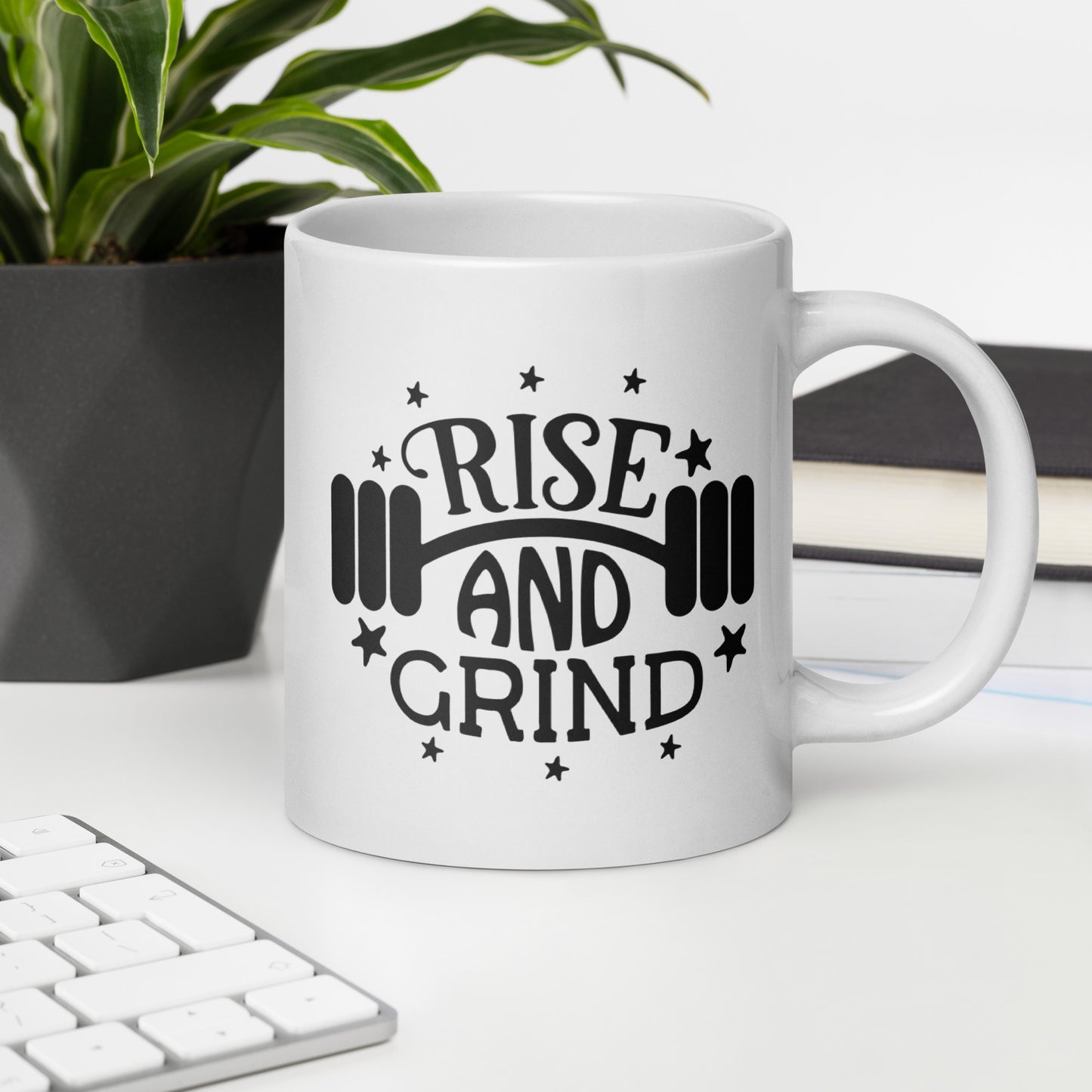 Rise and Grind | White Glossy Mug | Fitness-Inspired Ceramic Coffee Cup