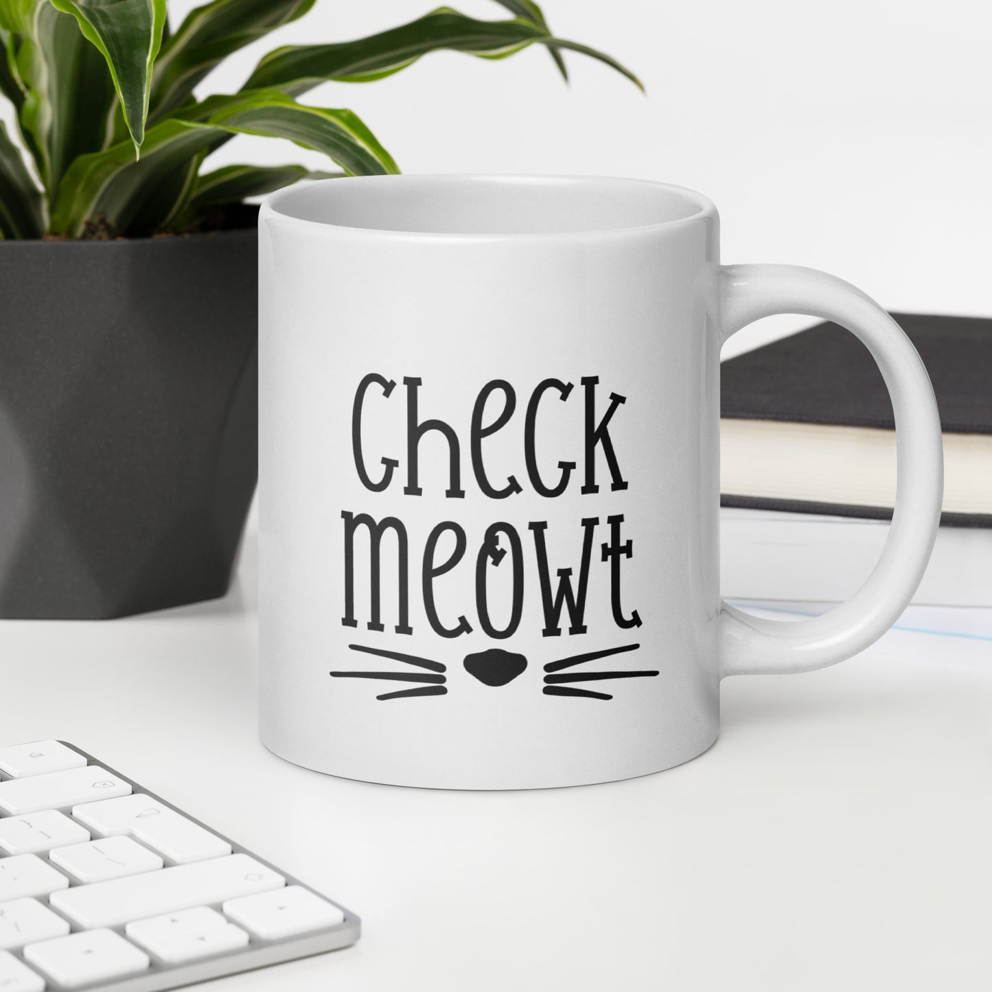 Check Meowt | White Glossy Mug - Purrfectly Clever Ceramic Coffee Cup | Cat Lover