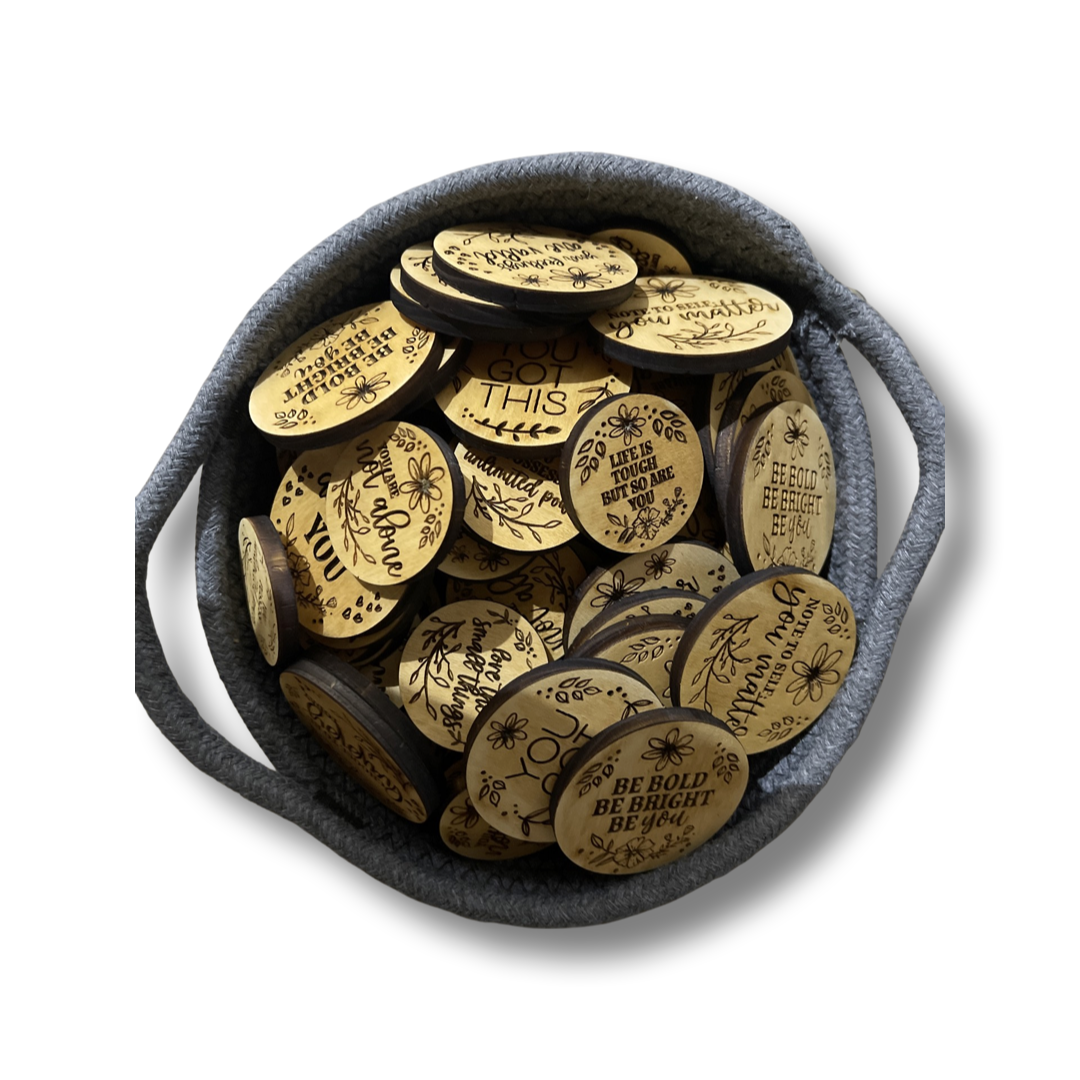 Laser-Engraved Wooden Affirmation Coins - Random Selection