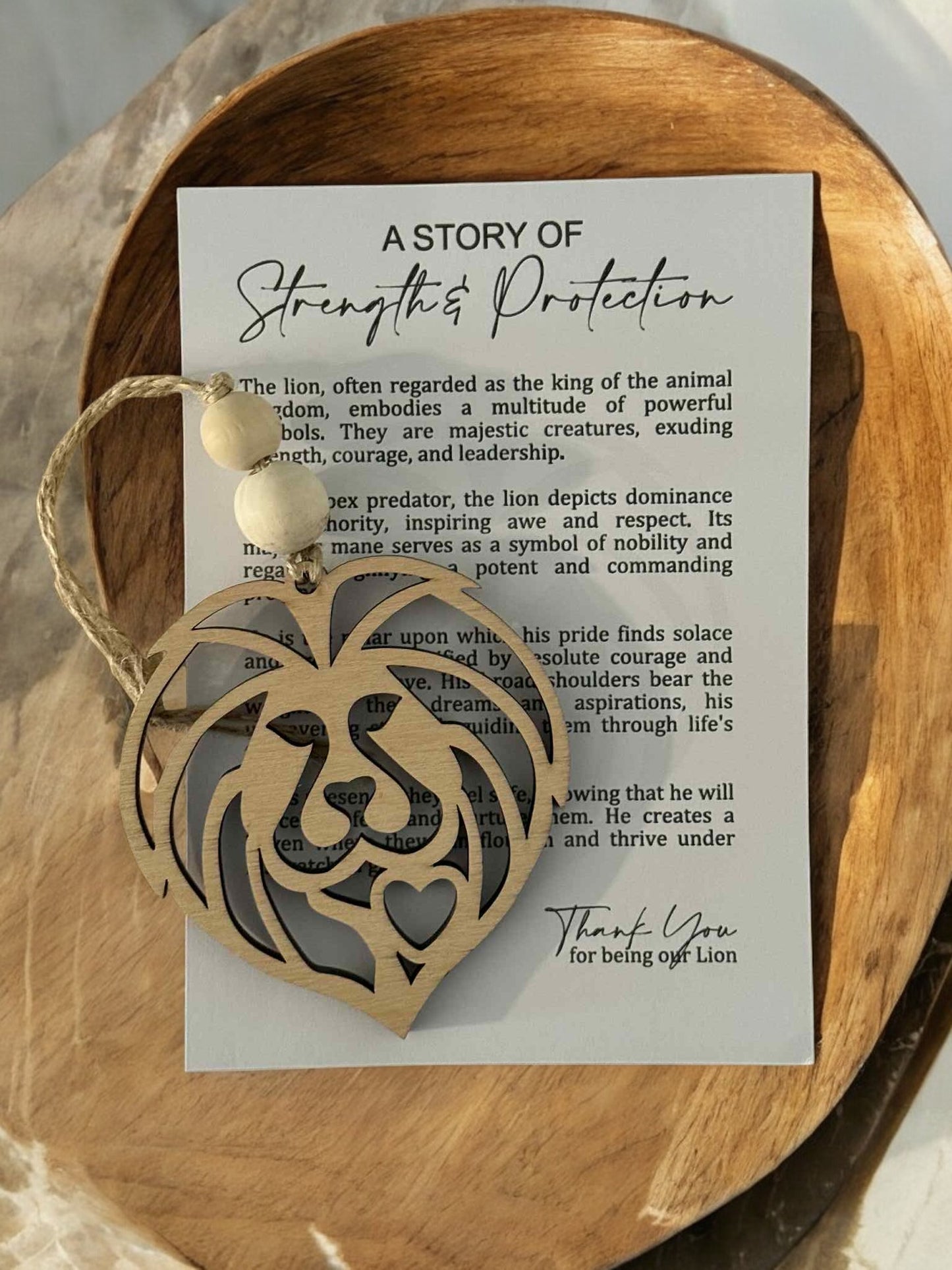 A Story of Strength & Protection Lion Wooden Ornament