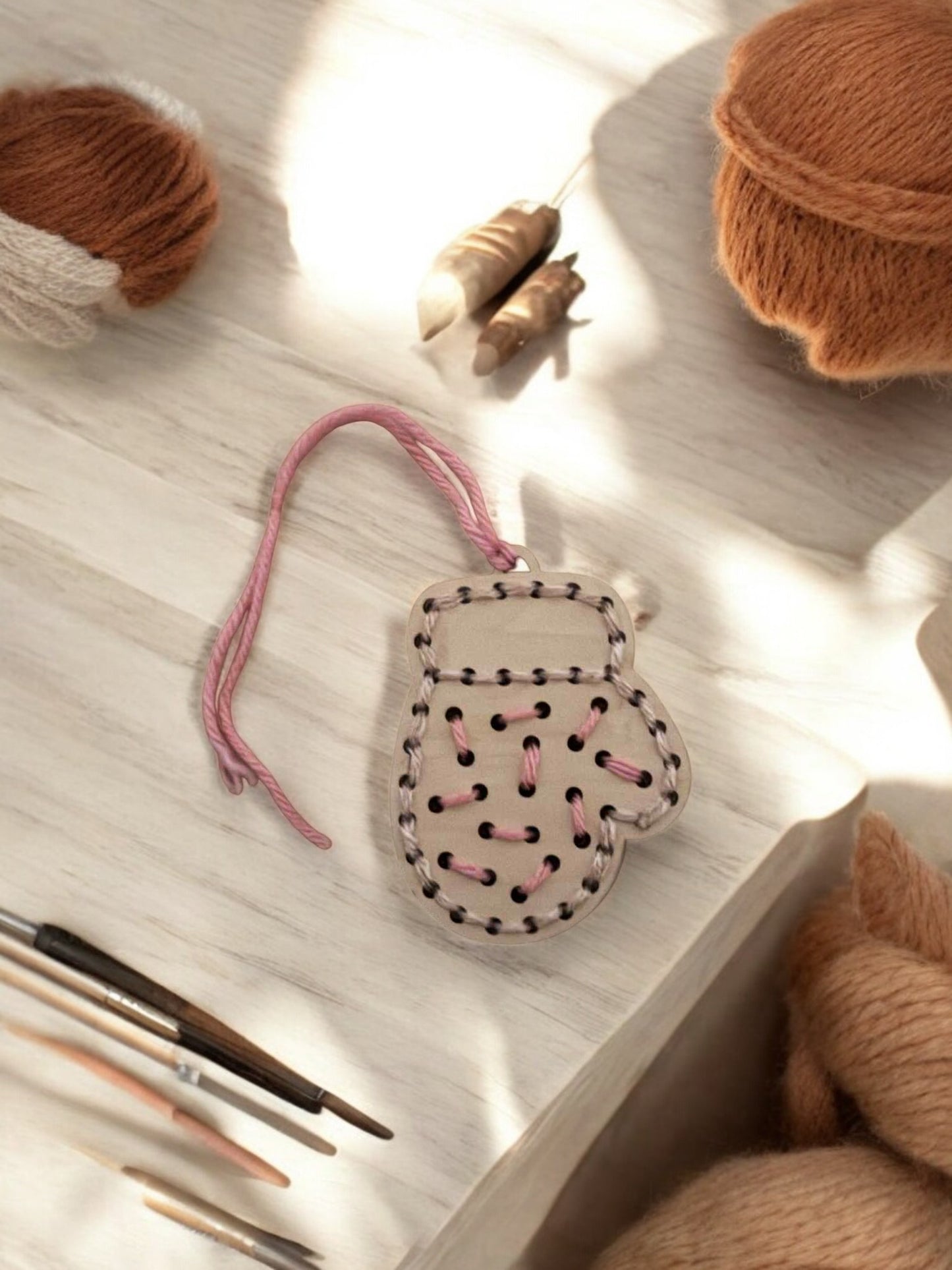 DIY Mitten Ornament Sewing Kit - Personalized Wooden Christmas Craft