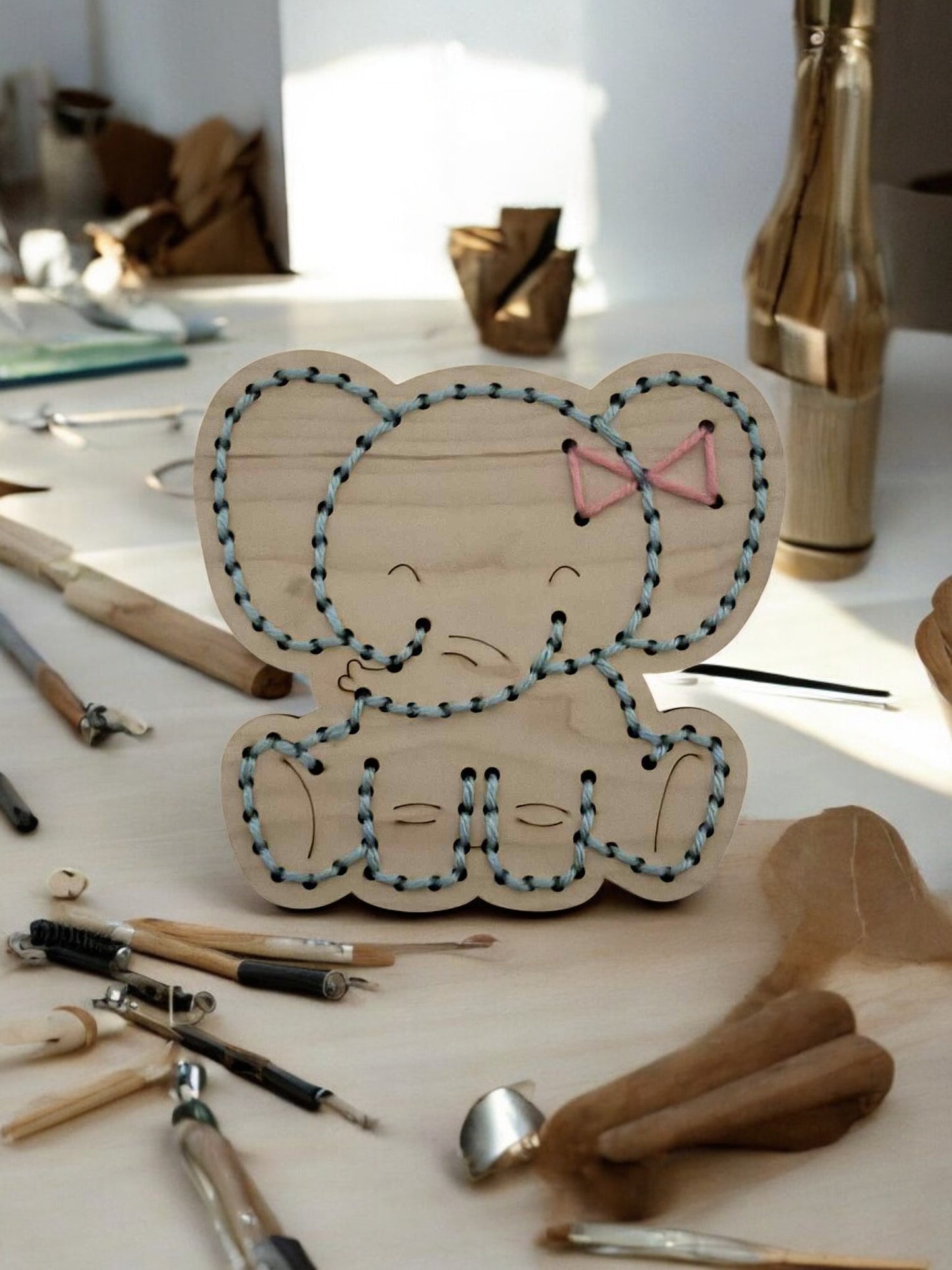 Elephant Sew Kit - DIY Wooden Sewing Board for Kids and Adults