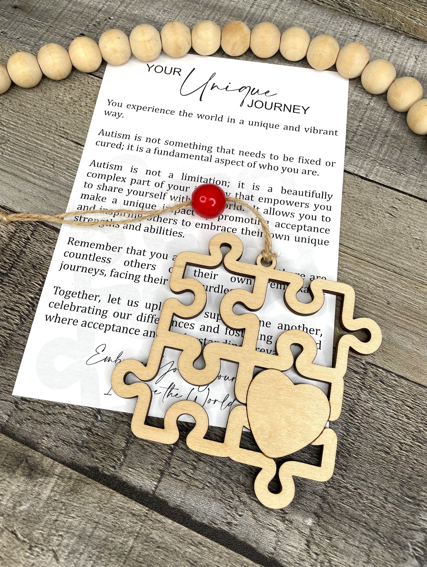 Puzzle Heart Autism Ornament | Your Unique Journey Wooden Ornament