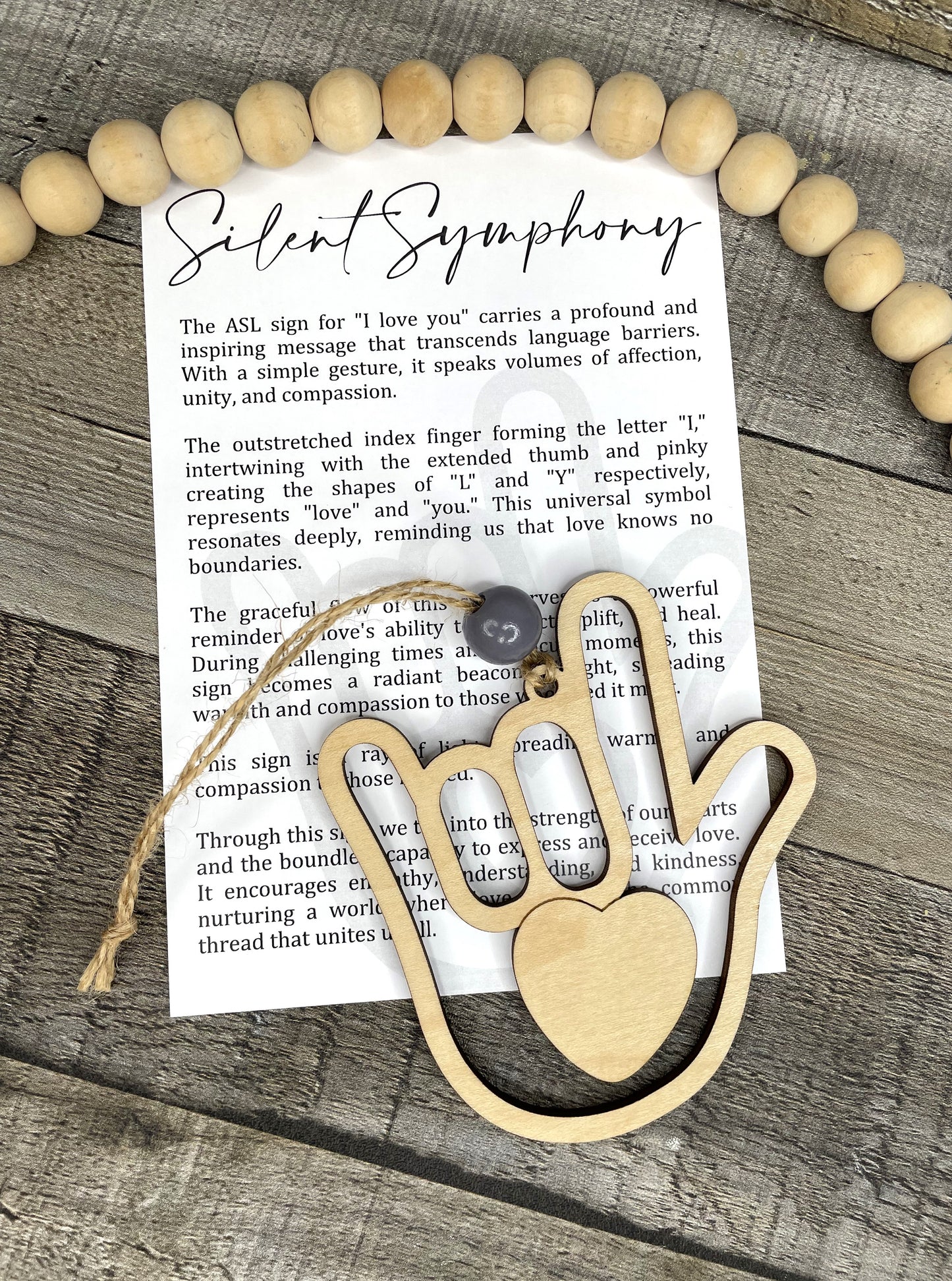 Silent Symphony Ornament | ASL "I Love You" Wooden Ornament