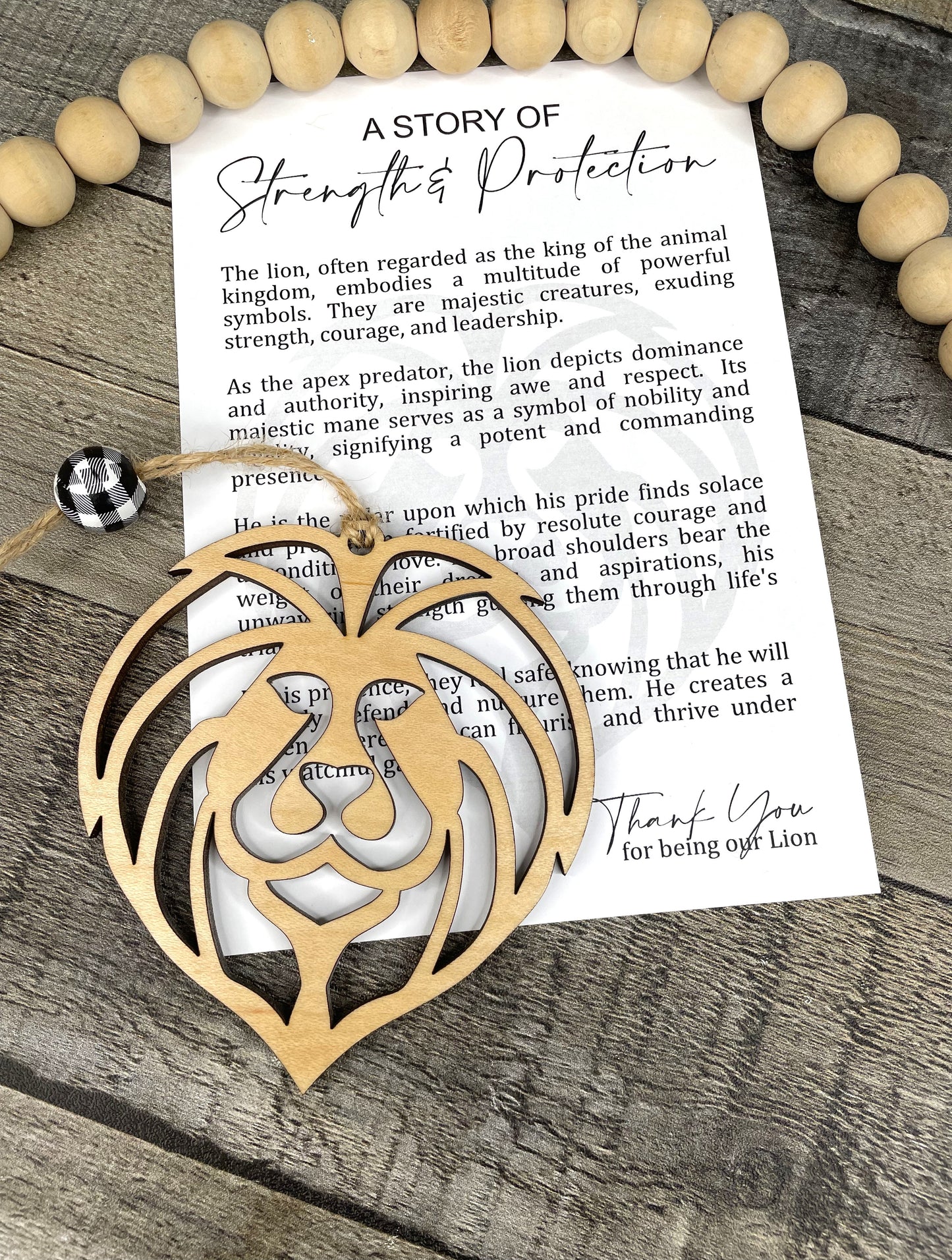 A Story of Strength & Protection Lion Wooden Ornament