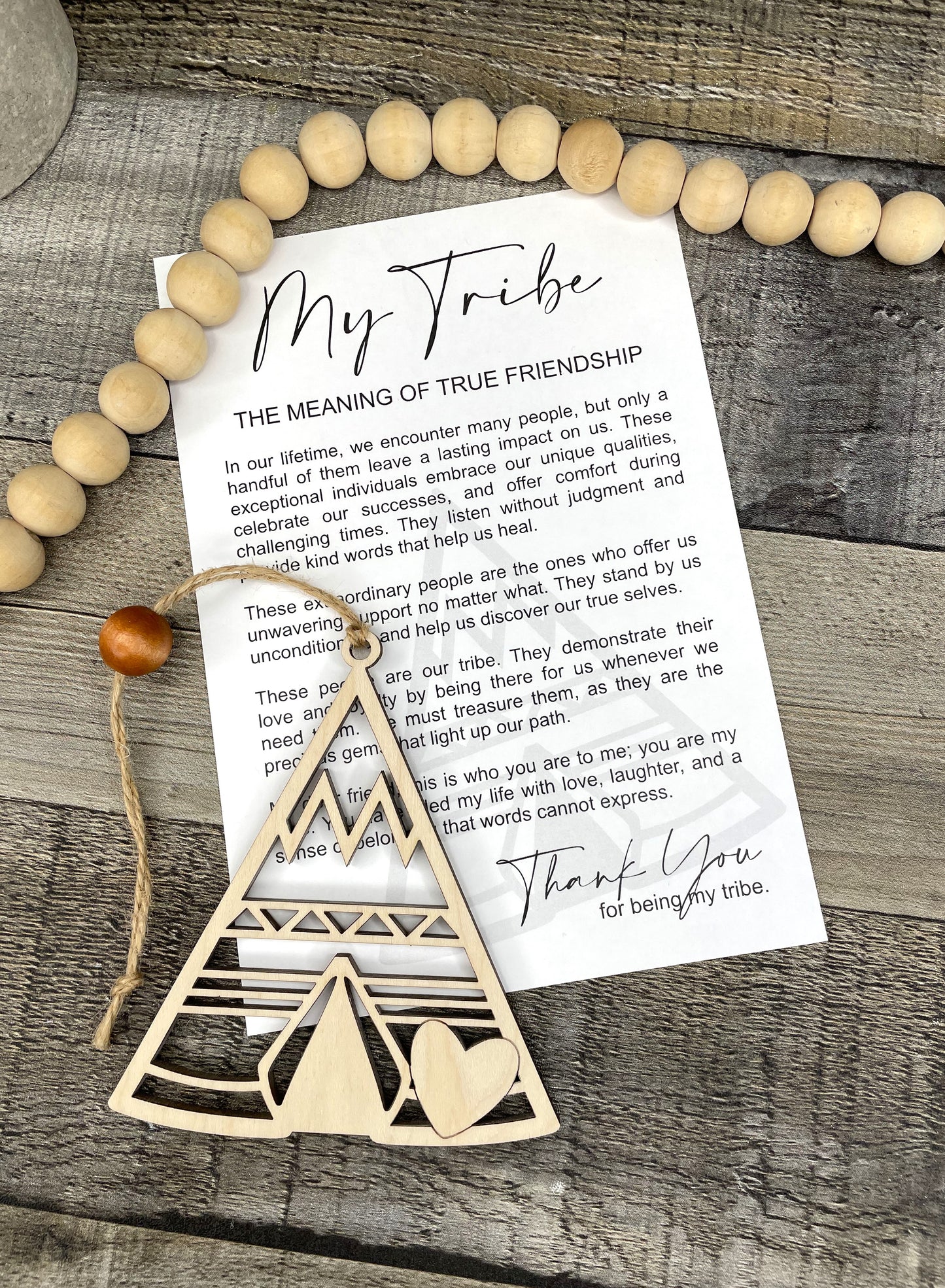 Friendship Bond Wooden Ornament with My Tribe Story Card