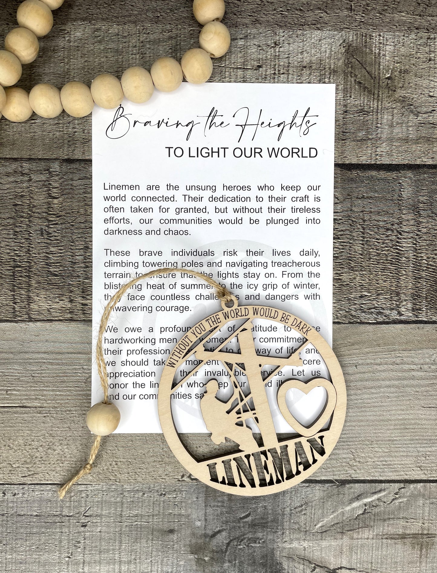 Lineman Wooden Ornament - "Braving the Heights" Customizable Keepsake