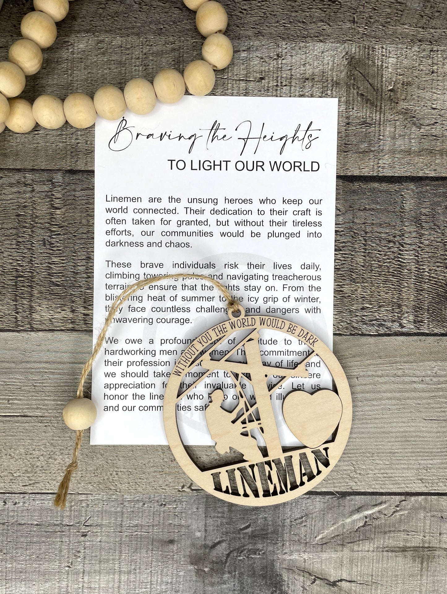 Lineman Wooden Ornament - "Braving the Heights" Customizable Keepsake