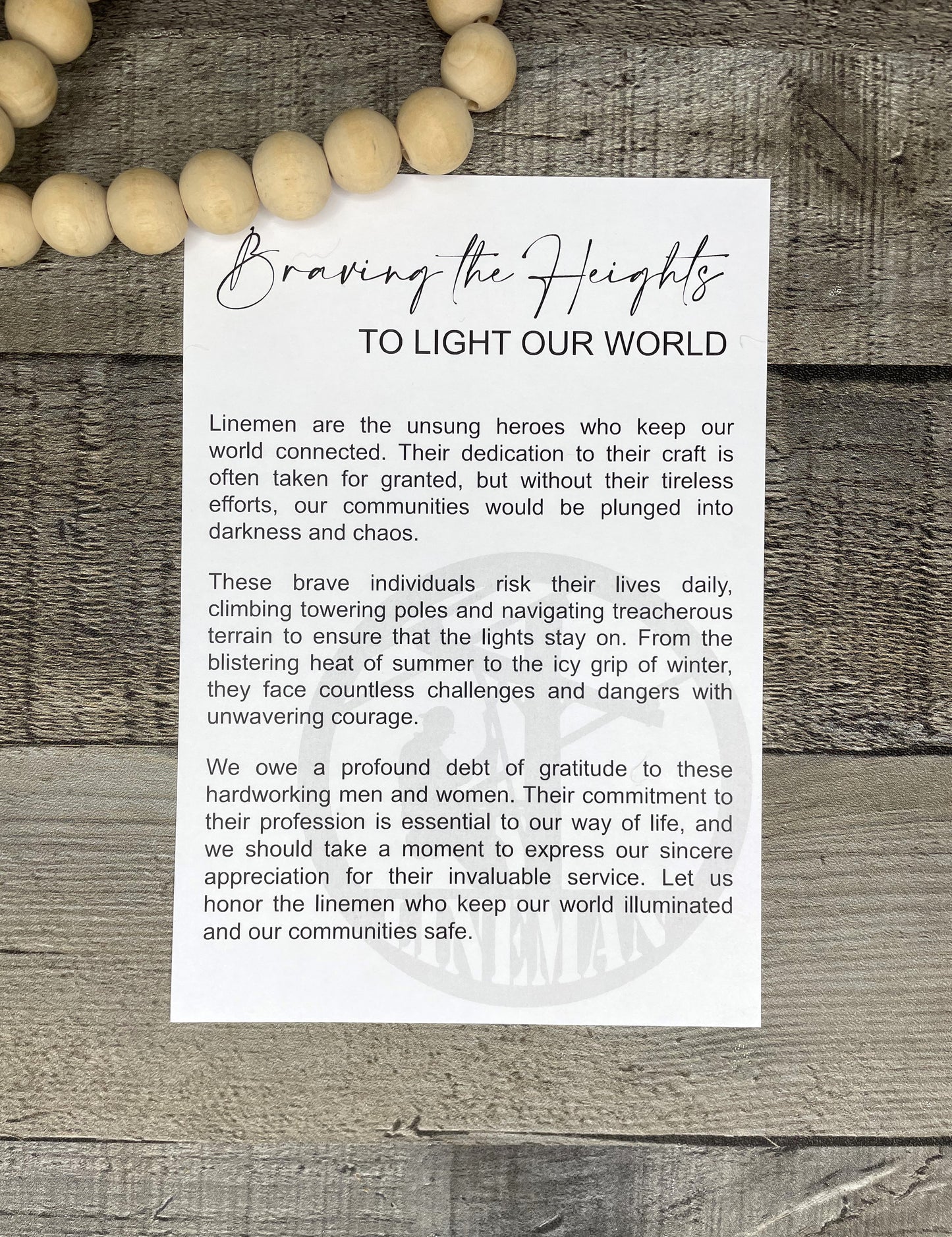Lineman Wooden Ornament - "Braving the Heights" Customizable Keepsake