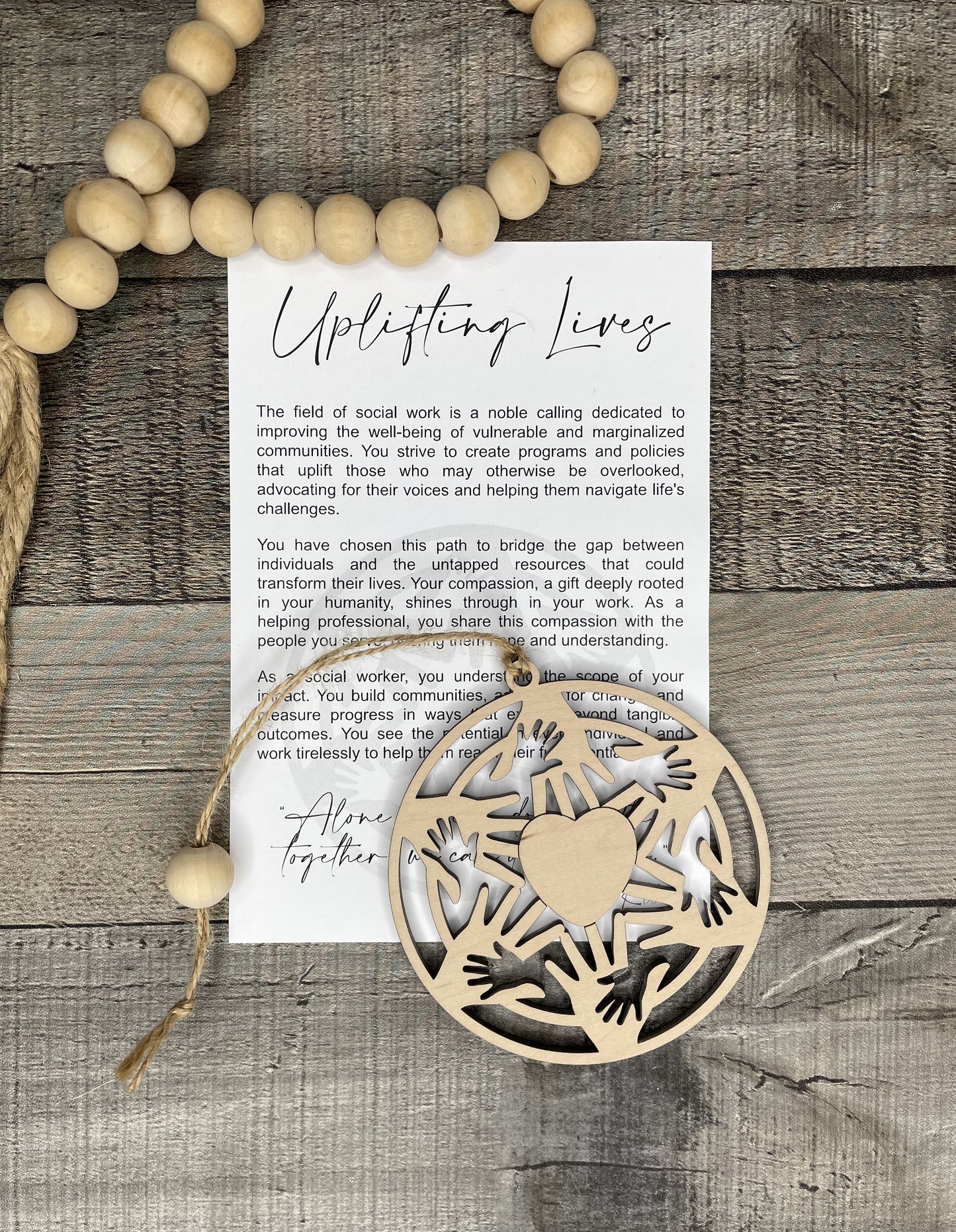 "Uplifting Lives" Social Worker Ornament – Personalized Hand Design with Heart Option