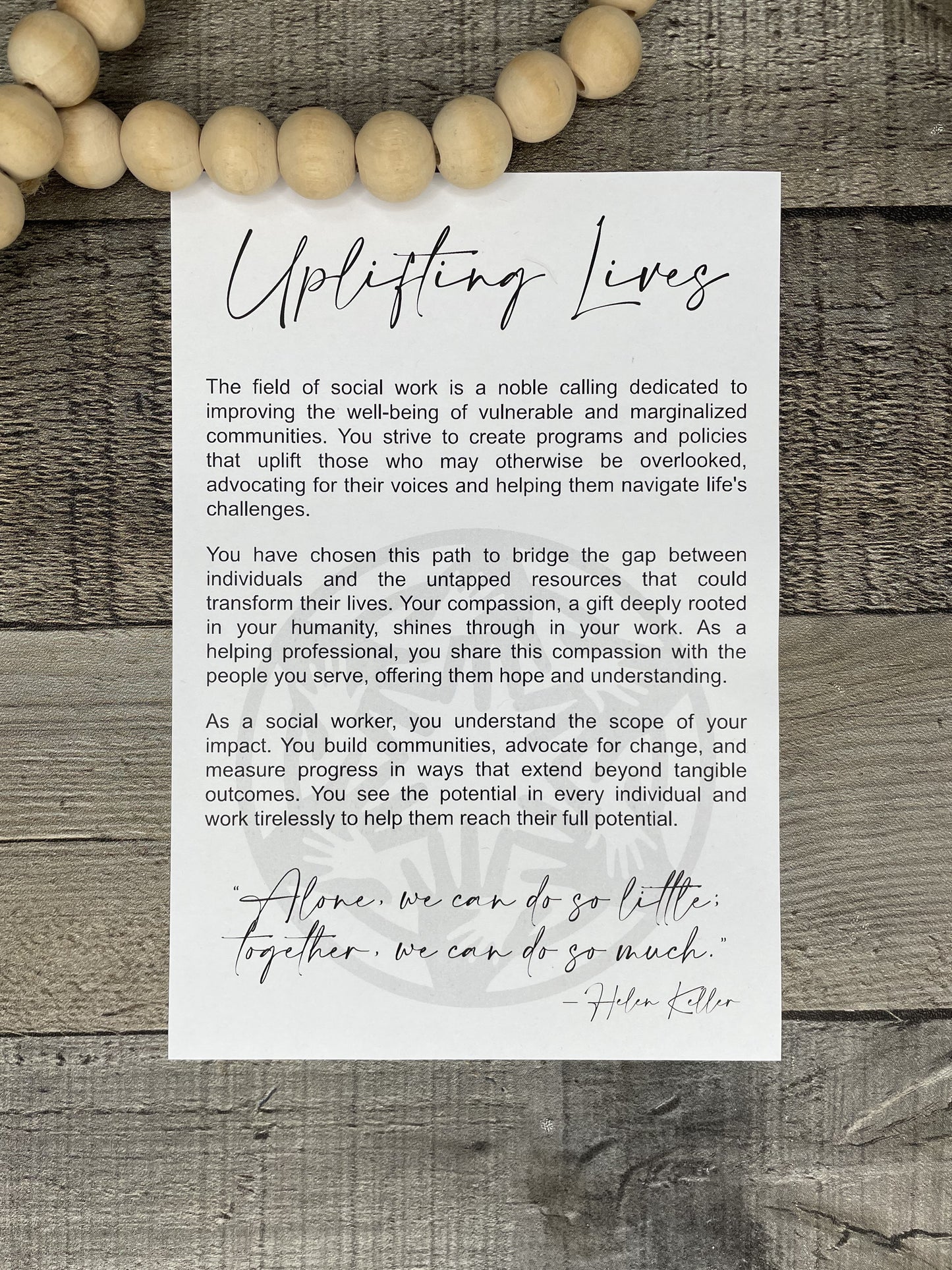 "Uplifting Lives" Social Worker Ornament – Personalized Hand Design with Heart Option