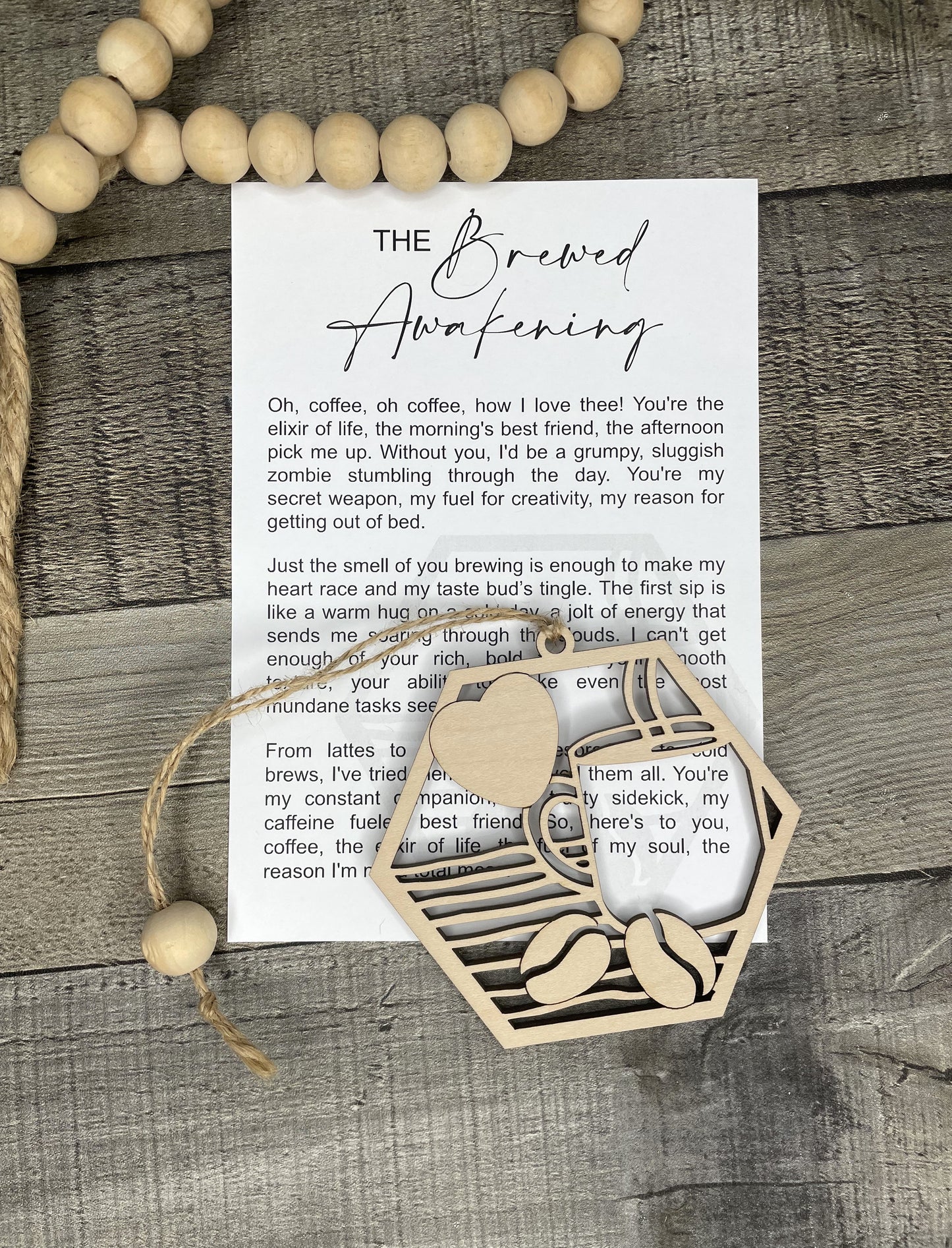 The Brewed Awakening - Wooden Coffee-Themed Ornament