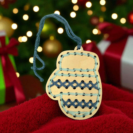DIY Mitten Ornament Sewing Kit - Personalized Wooden Christmas Craft