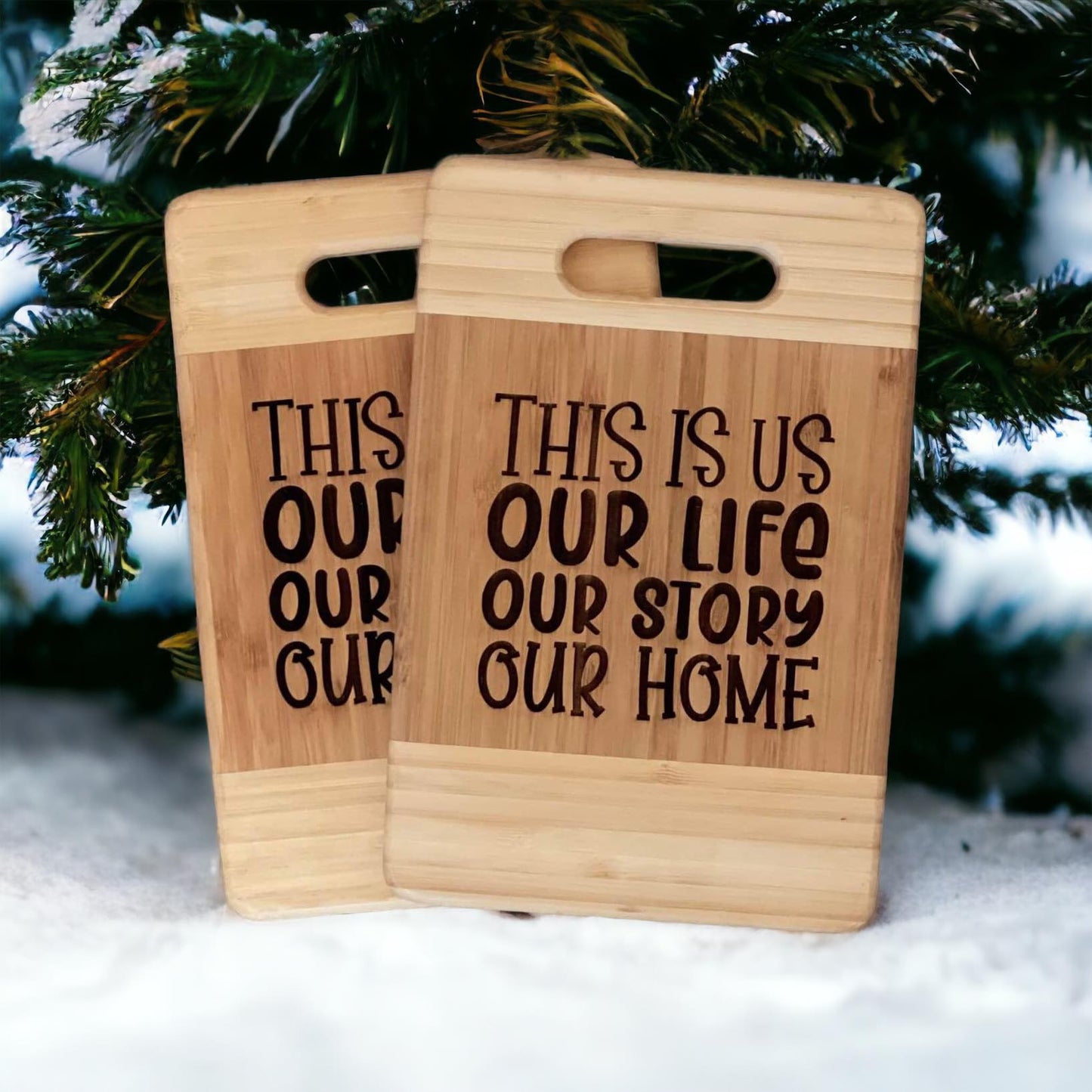 This Is Us Decorative Bamboo Cutting Board - Laser Engraved Farmhouse Kitchen Decor