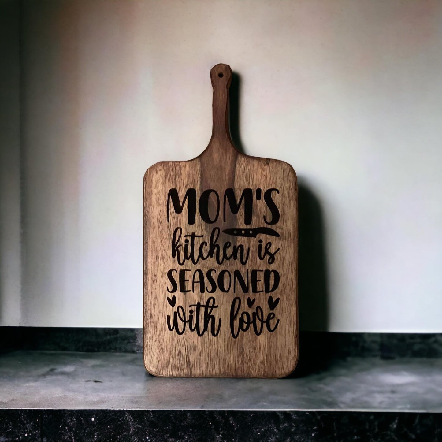 Mom's Kitchen Love - Rustic Decorative Cutting Board for Heartfelt Decor