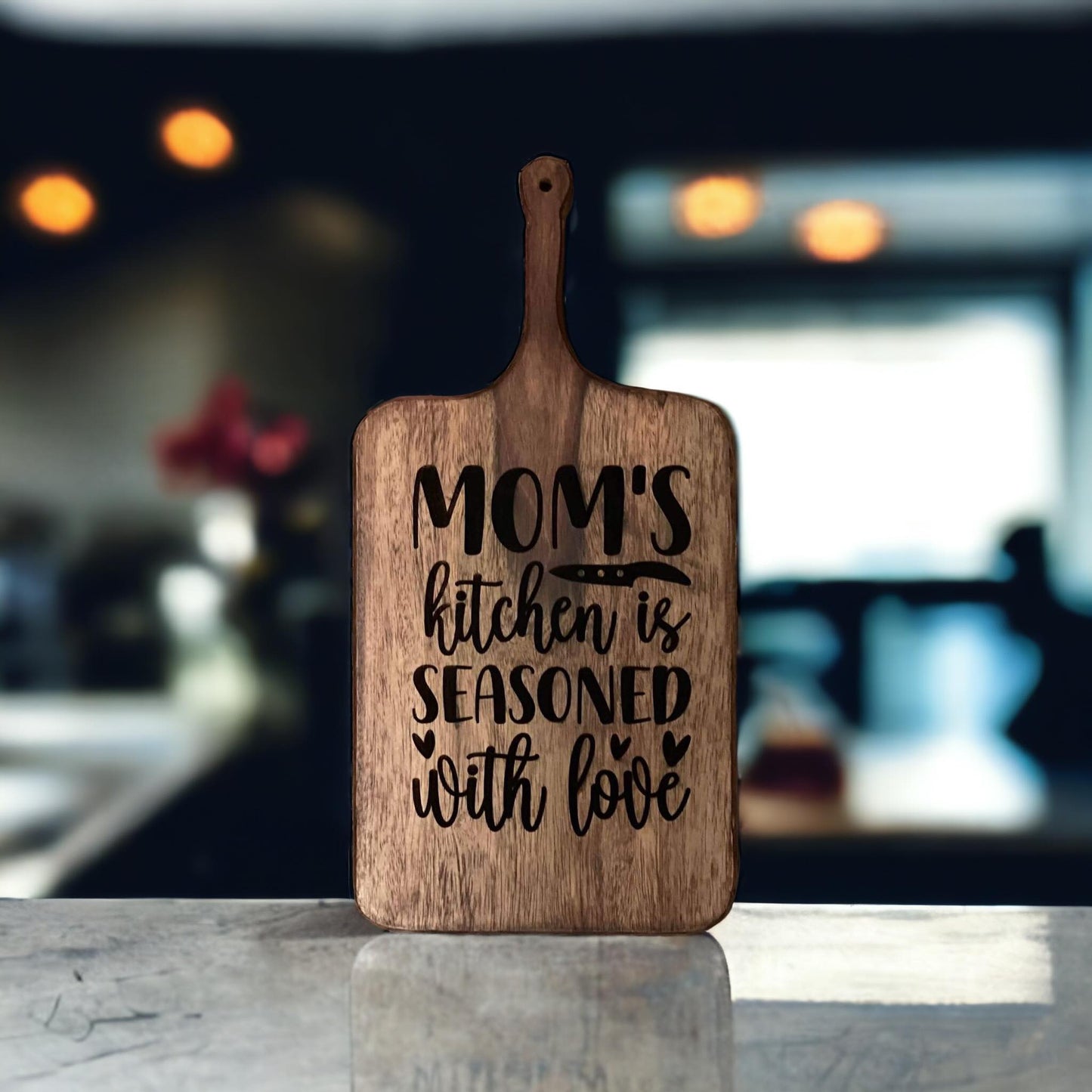 Mom's Kitchen Love - Rustic Decorative Cutting Board for Heartfelt Decor