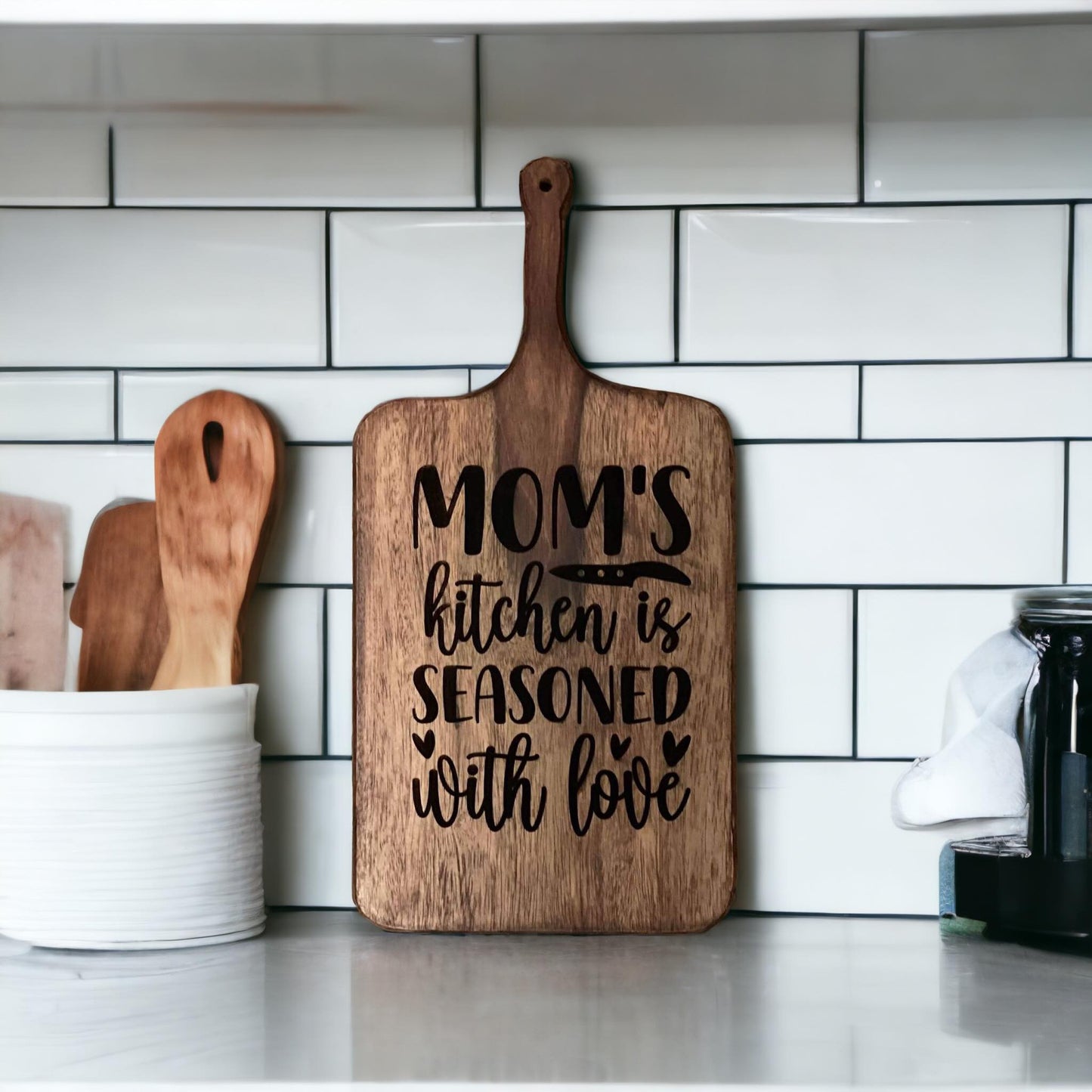 Mom's Kitchen Love - Rustic Decorative Cutting Board for Heartfelt Decor