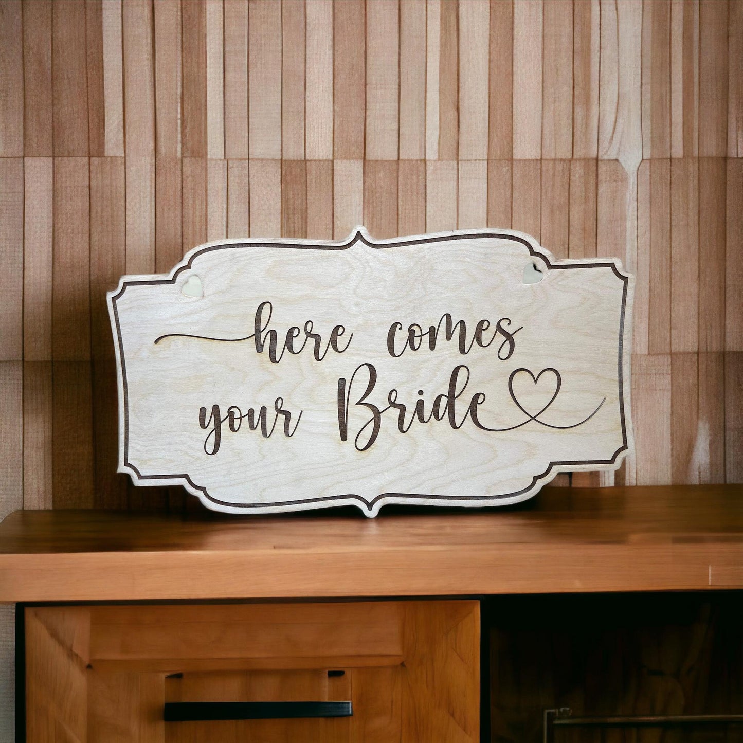 Engraved Wooden Ring Bearer Sign – Here Comes Your Bride