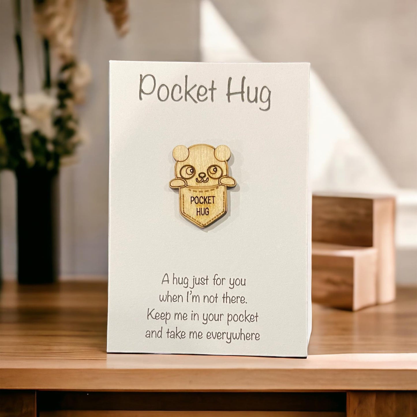 Wooden Pocket Hug - Portable Token of Affection with Heartfelt Backer Card