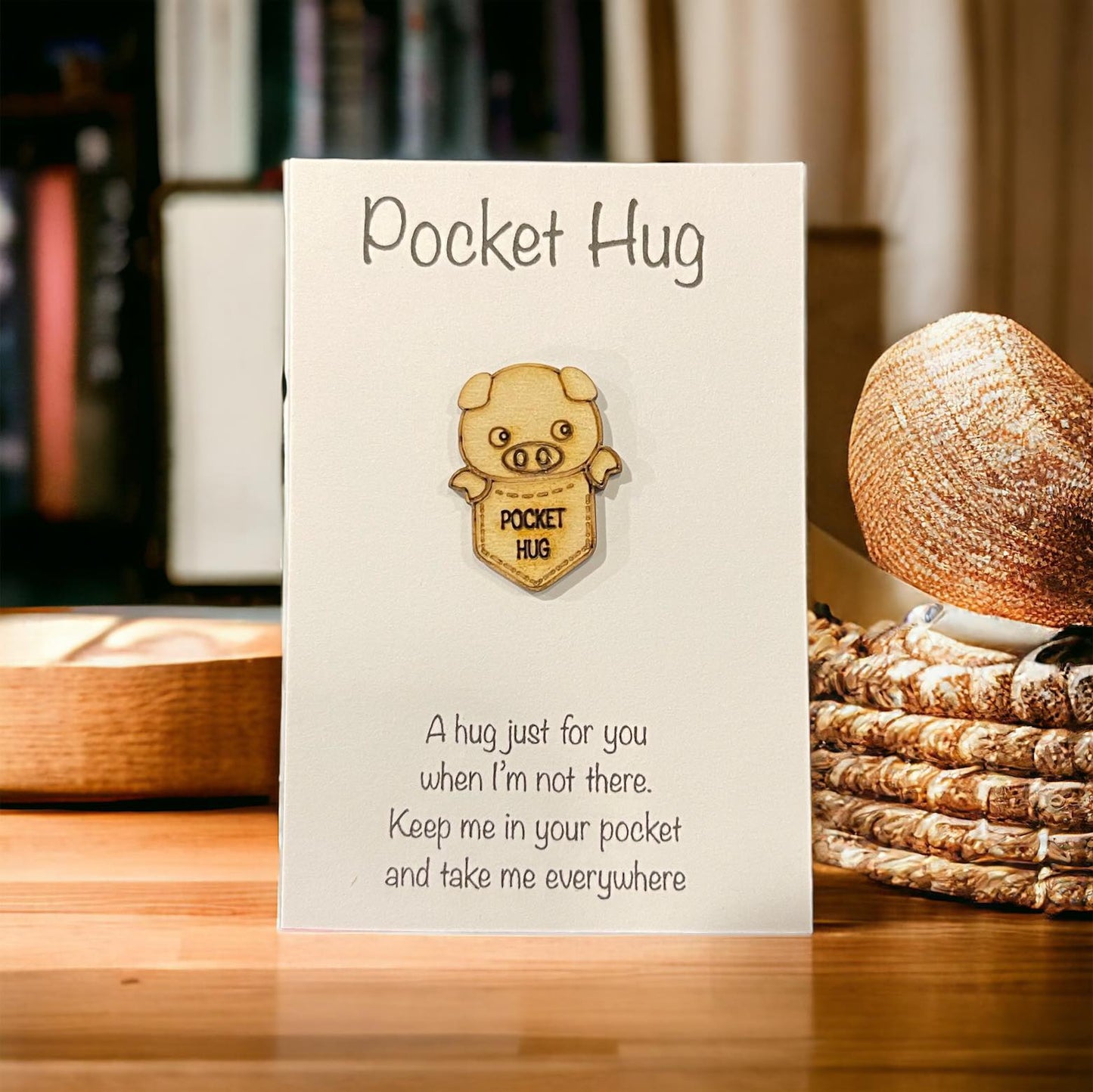 Wooden Pocket Hug - Portable Token of Affection with Heartfelt Backer Card