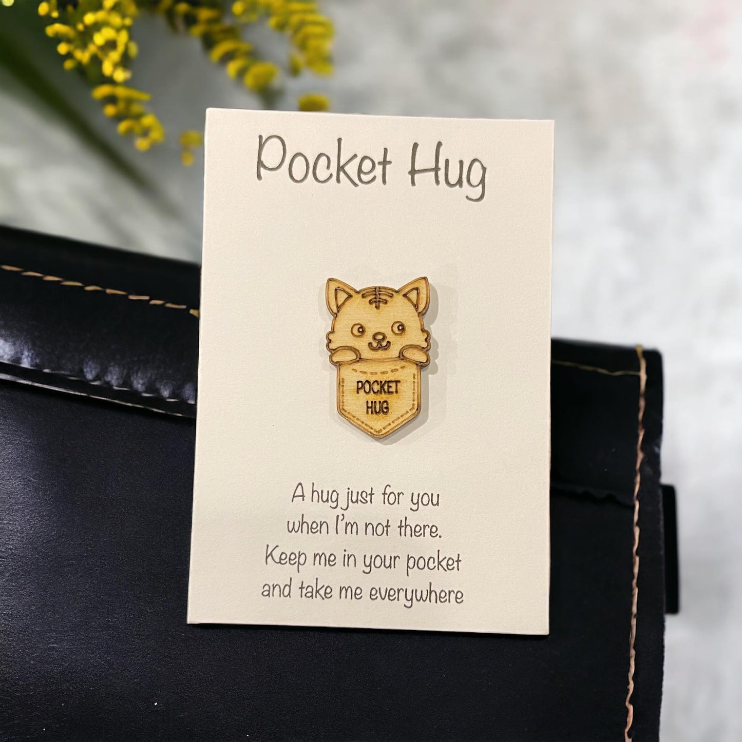 Wooden Pocket Hug - Portable Token of Affection with Heartfelt Backer Card