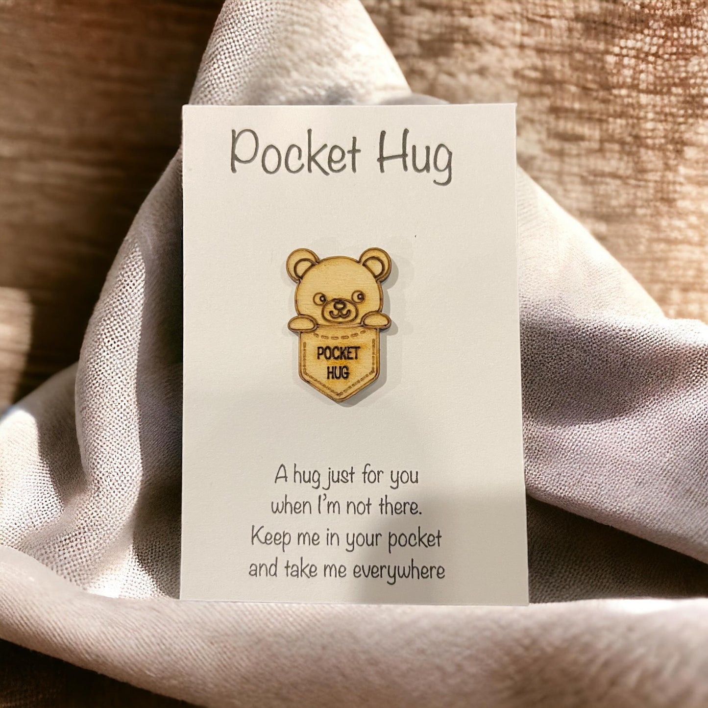 Wooden Pocket Hug - Portable Token of Affection with Heartfelt Backer Card