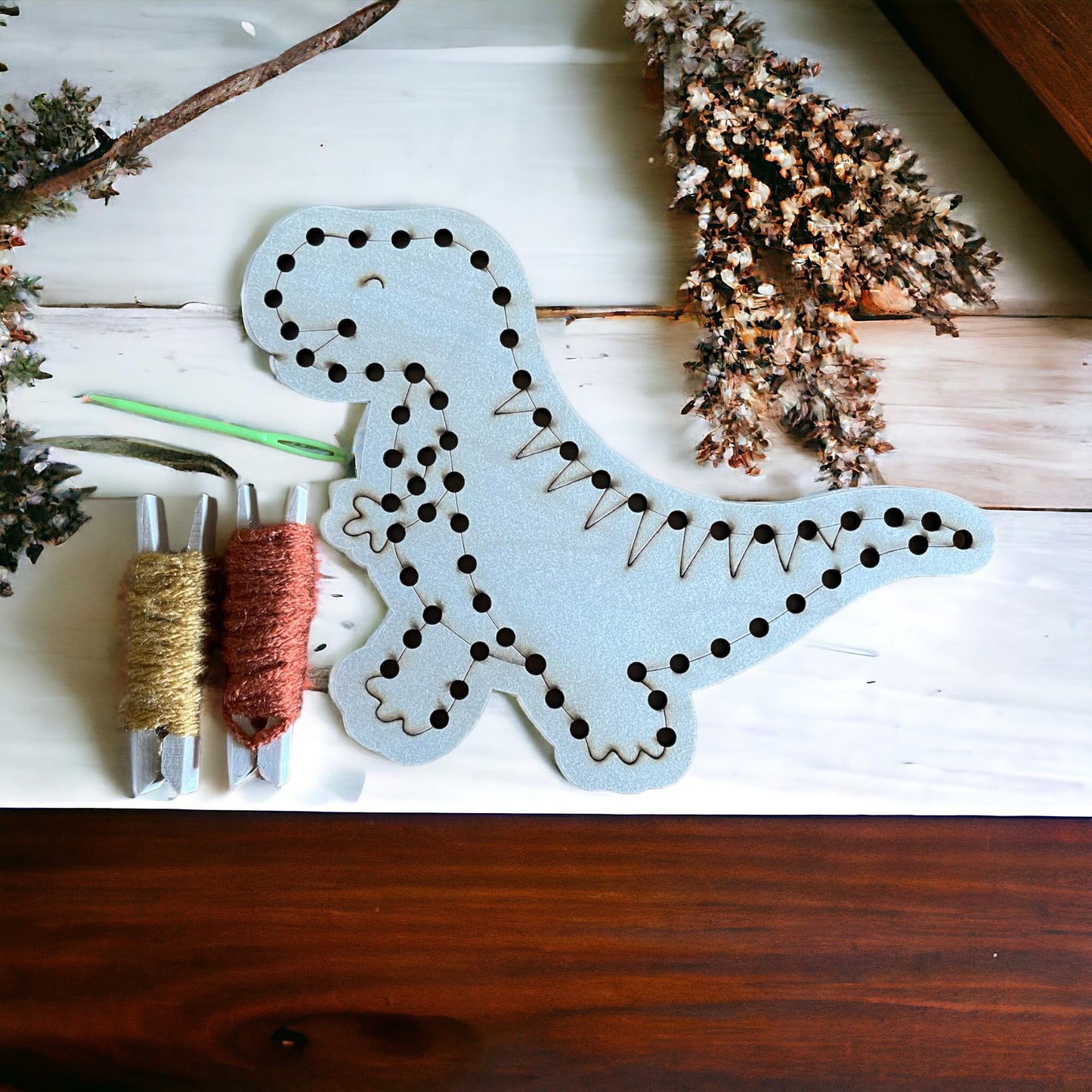 Wooden Sewing Board - Dinosaur Design | DIY Craft Kit for Kids & Adults