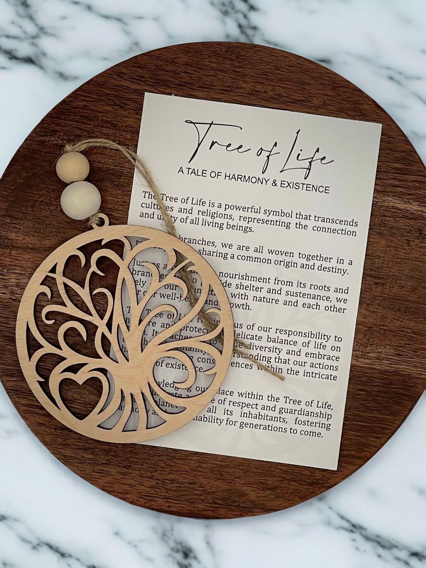 Tree of Life Wooden Ornament with Harmony & Existence Story Card