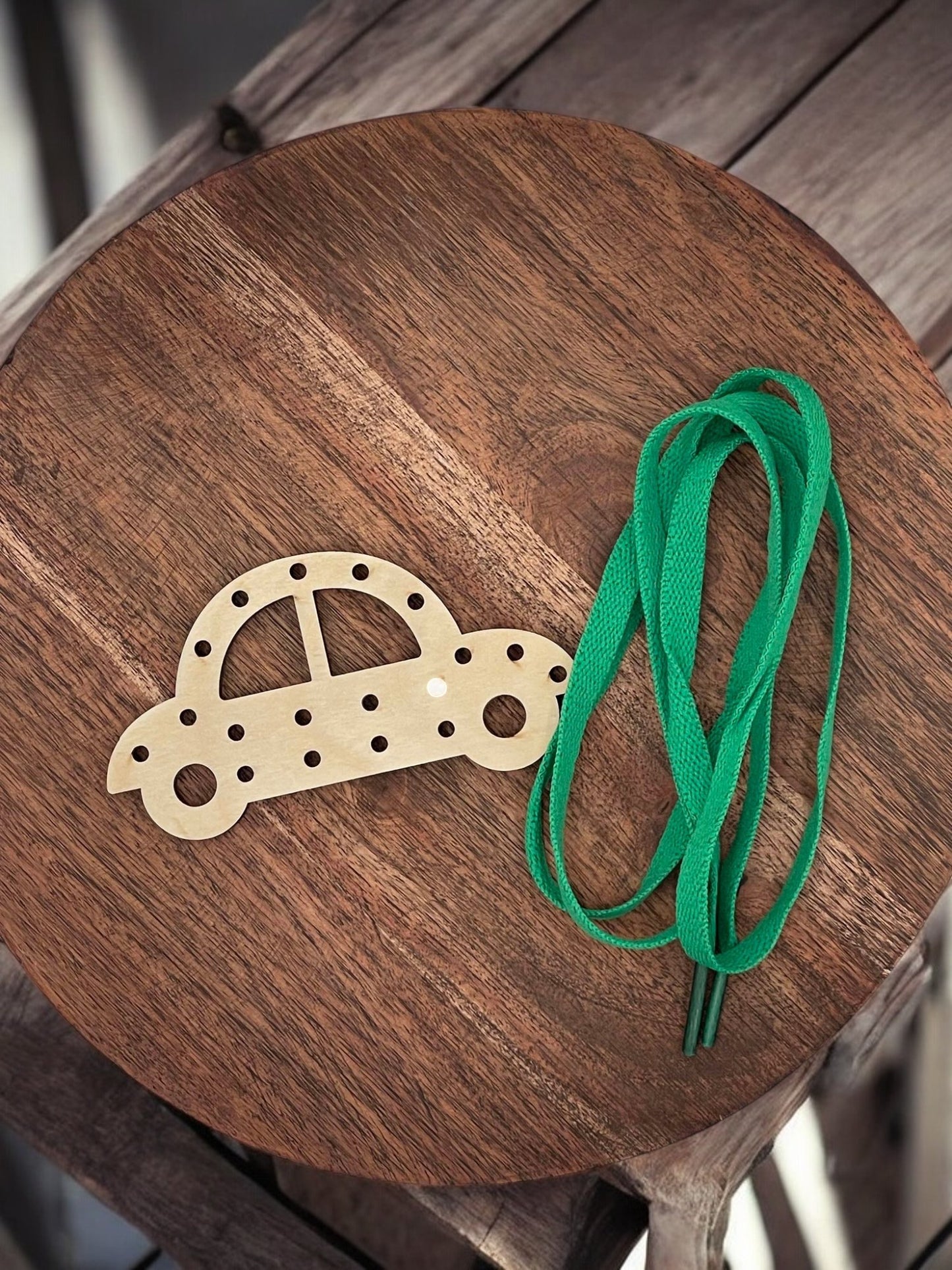 Wooden Vehicle Lacing Activity – Perfect for Fine Motor Skills and Educational Play