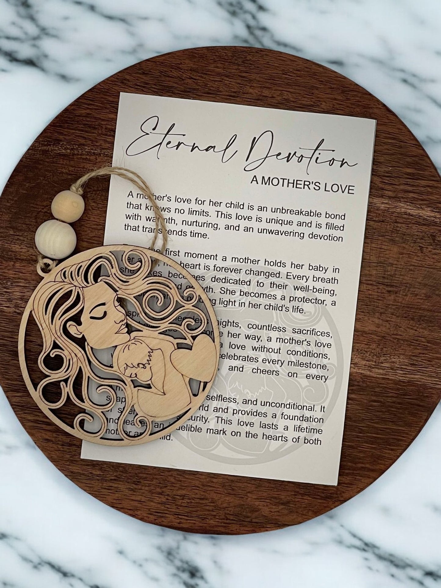 Mother and Child Love Wooden Ornament with Eternal Devotion Story Card