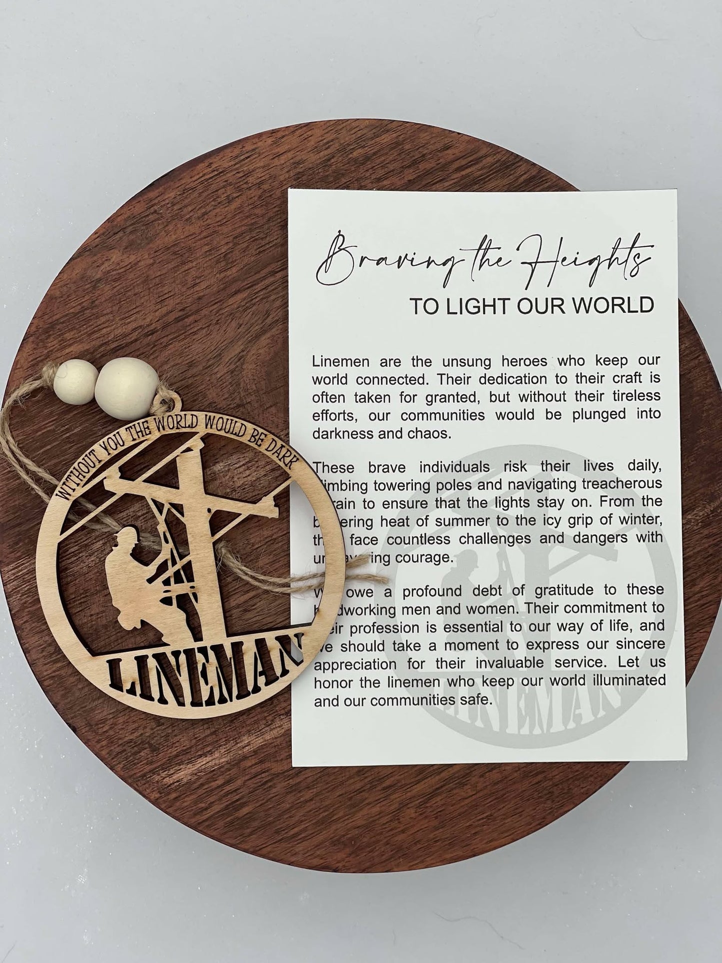 Lineman Wooden Ornament - "Braving the Heights" Customizable Keepsake
