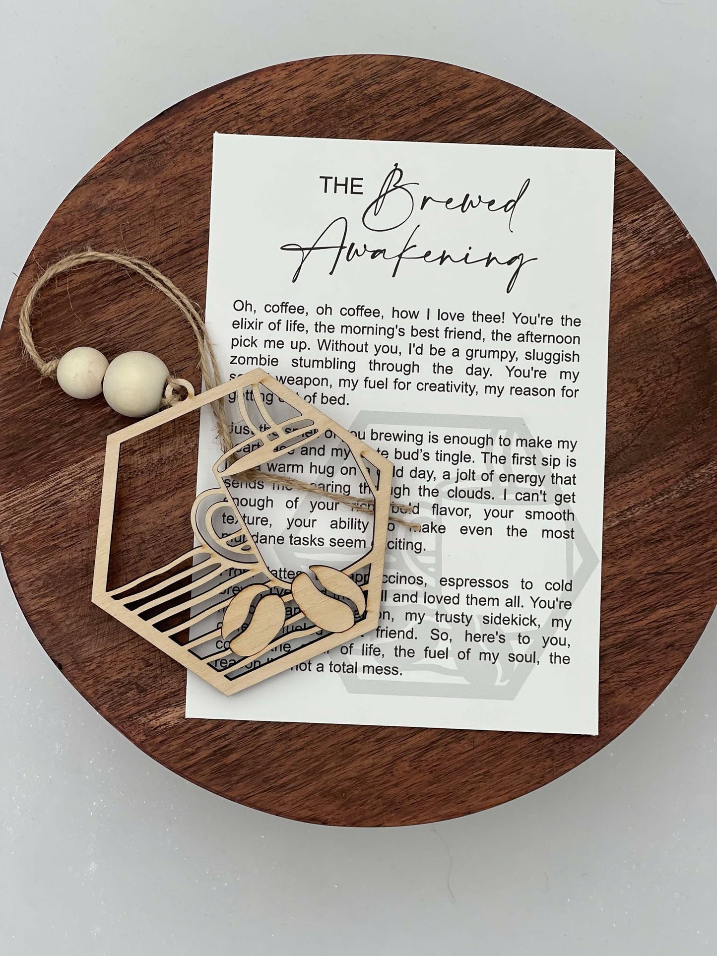 The Brewed Awakening - Wooden Coffee-Themed Ornament