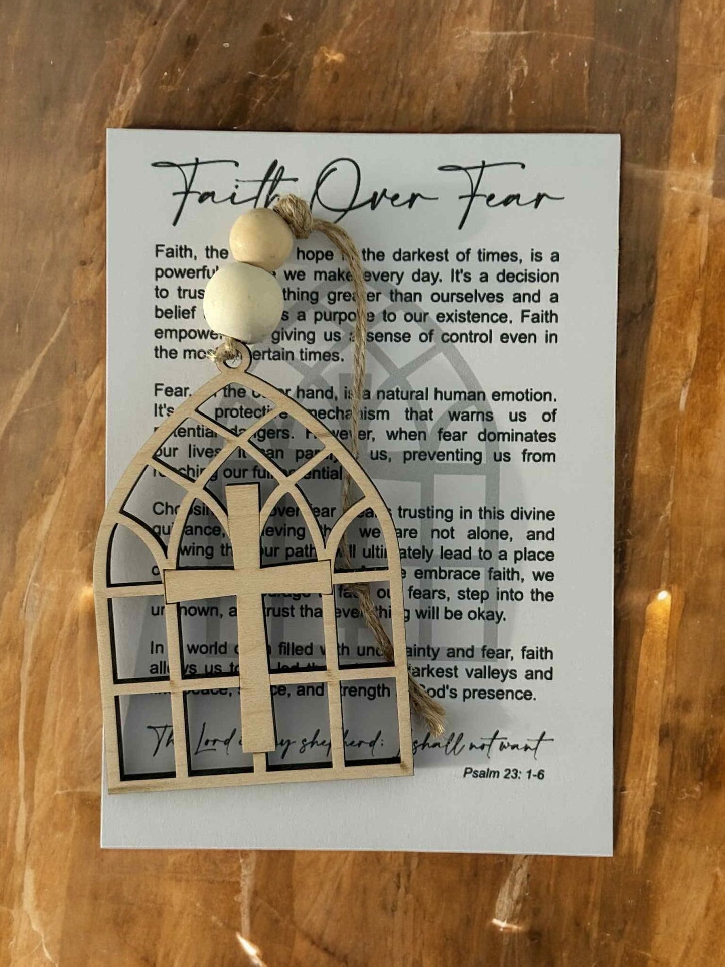 Faith Over Fear Wooden Cross Ornament – Christian Gift with Inspirational Psalm 23:1-6 Card – Religious Home Décor, Encouragement Gift, Faith Keepsake