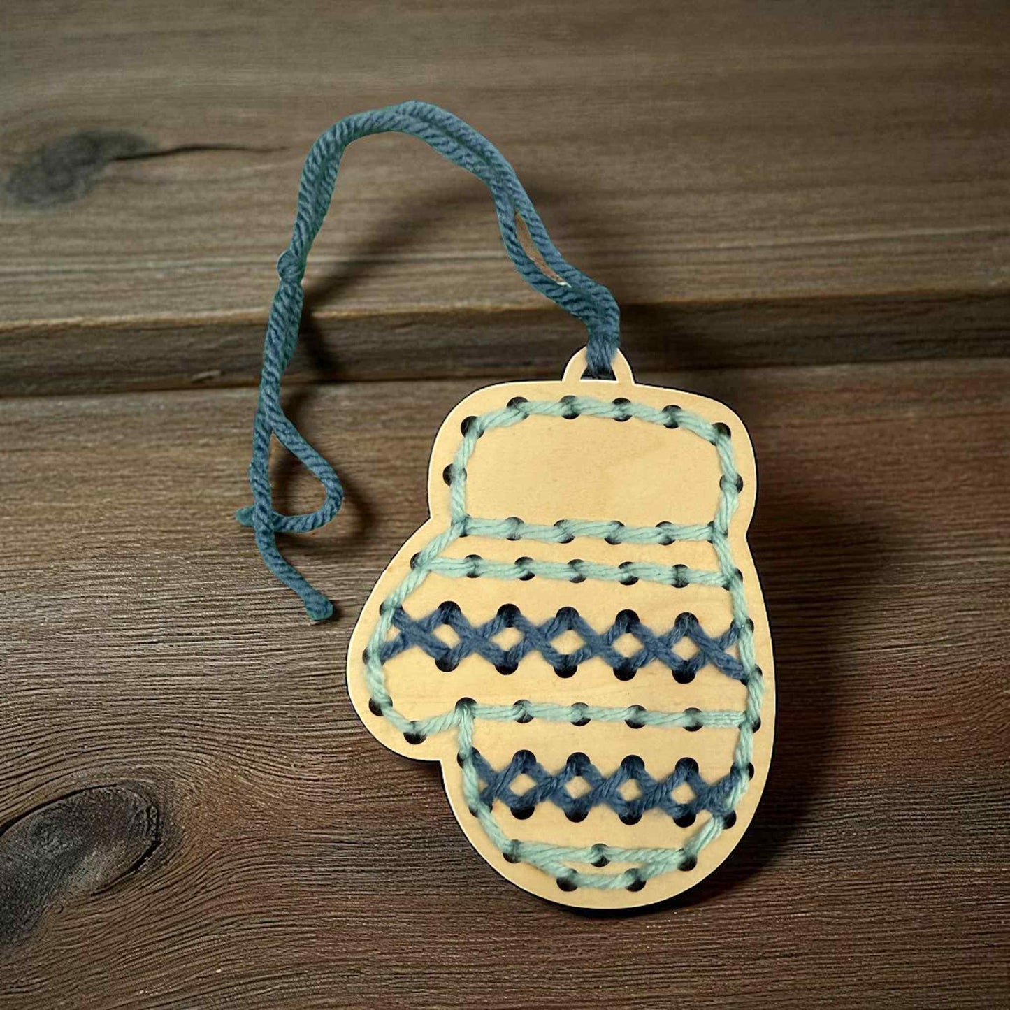 DIY Mitten Ornament Sewing Kit - Personalized Wooden Christmas Craft