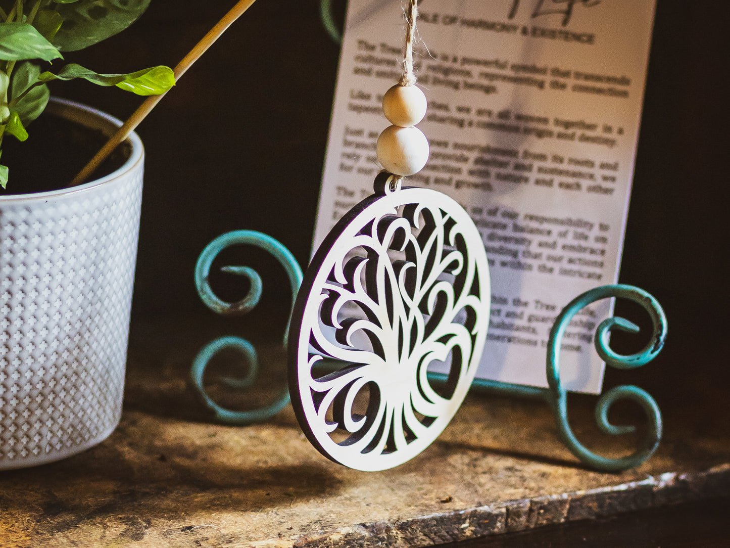 Tree of Life Wooden Ornament with Harmony & Existence Story Card