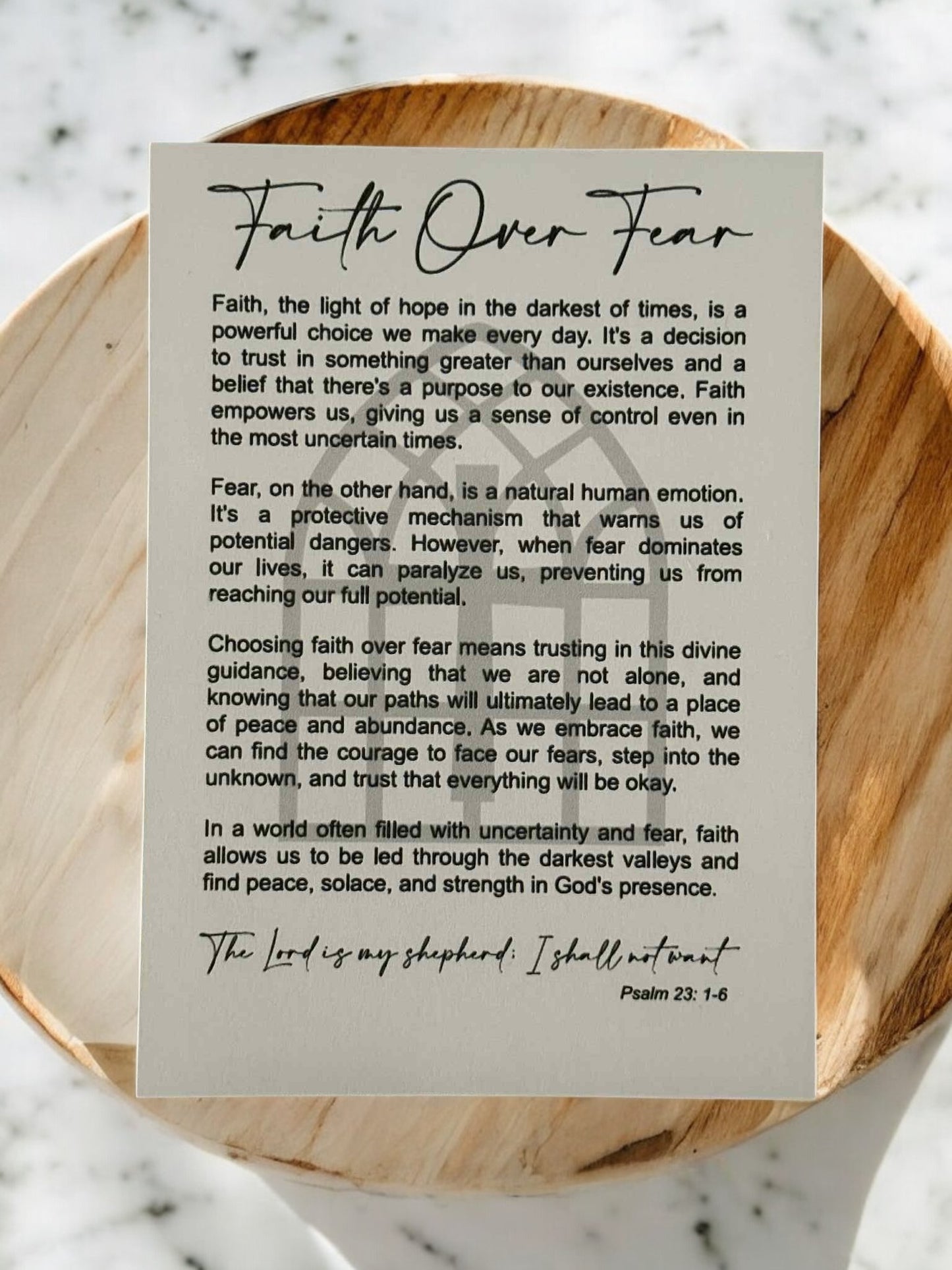 Faith Over Fear Wooden Cross Ornament – Christian Gift with Inspirational Psalm 23:1-6 Card – Religious Home Décor, Encouragement Gift, Faith Keepsake