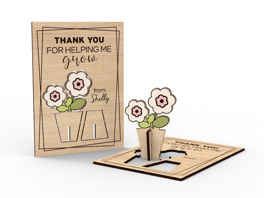 Teacher Valentines Wooden Flowers with Saying 3-D Flowers Thank You For Helping Me Grow Personalized