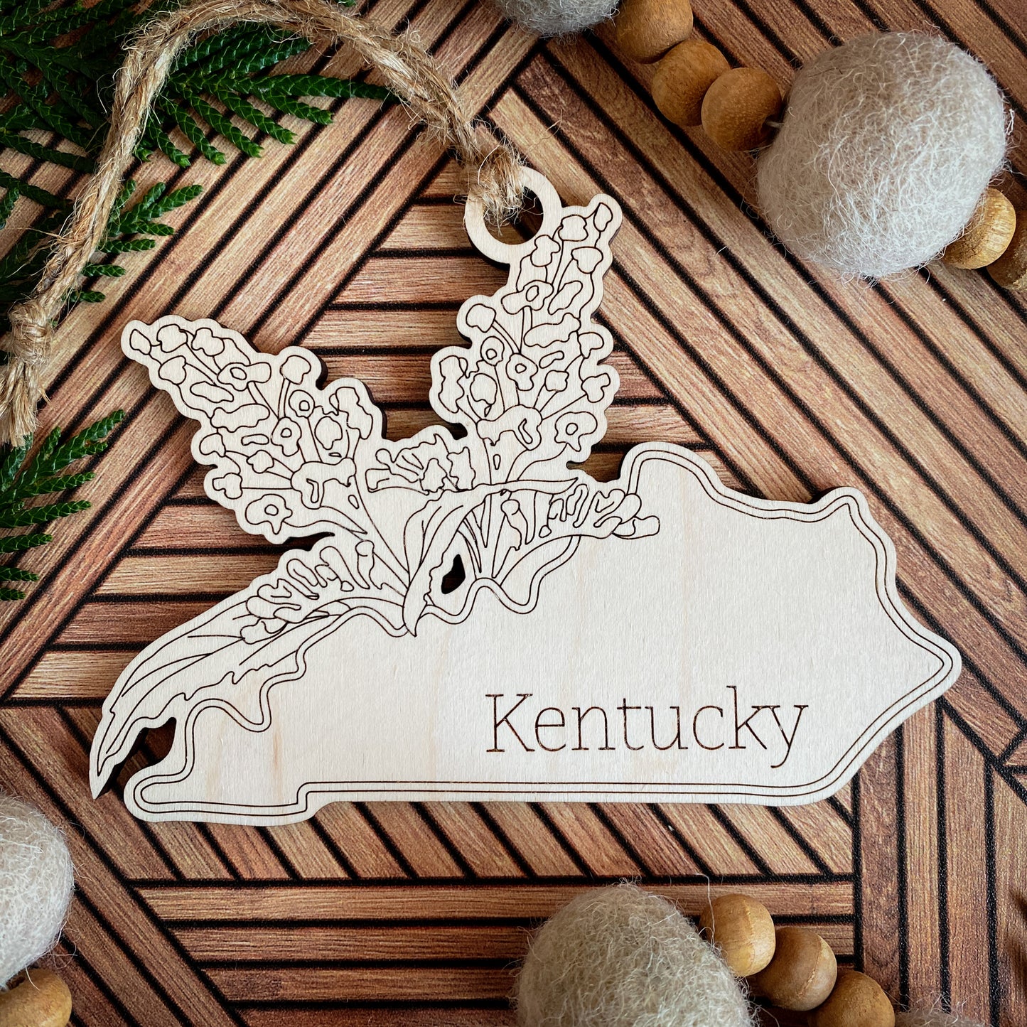 Wooden State Ornaments with State Flowers - Unique Christmas Tree Decor