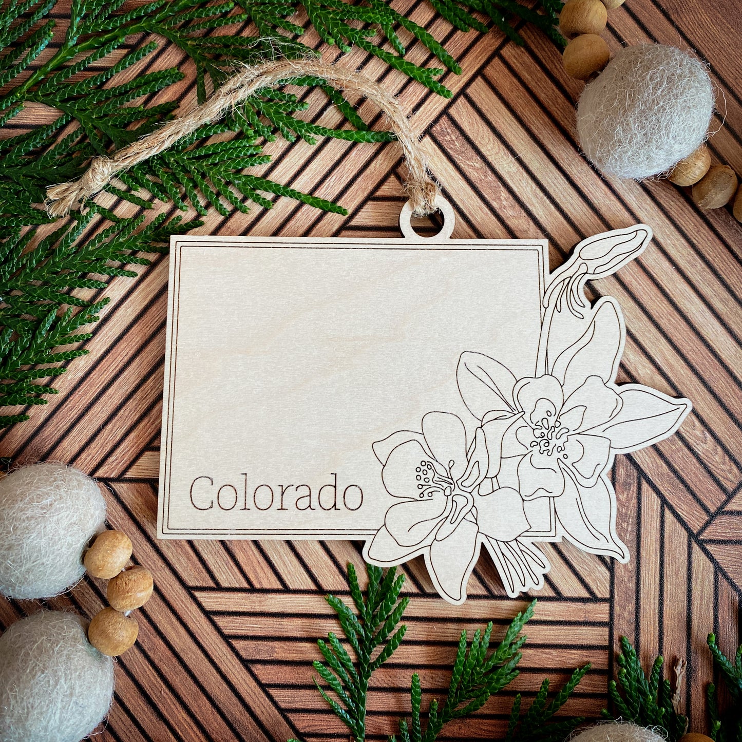 Wooden State Ornaments with State Flowers - Unique Christmas Tree Decor