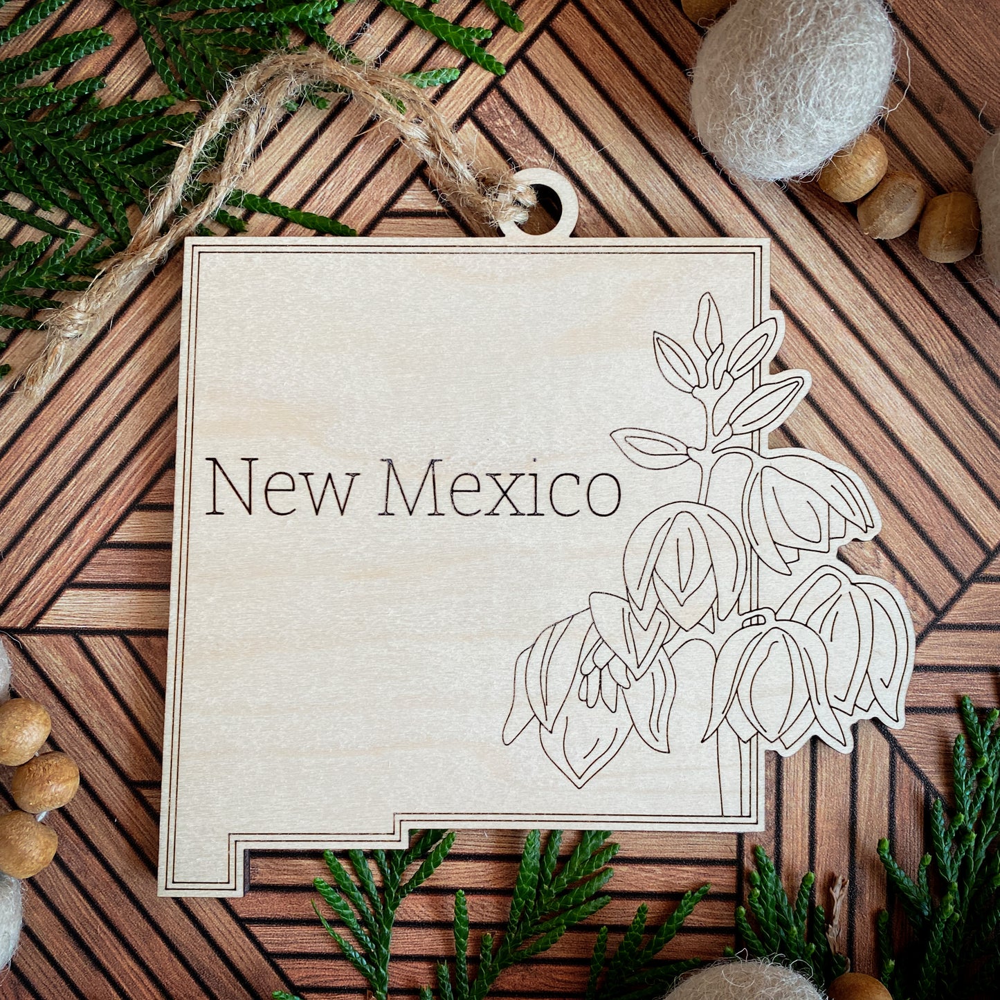 Wooden State Ornaments with State Flowers - Unique Christmas Tree Decor