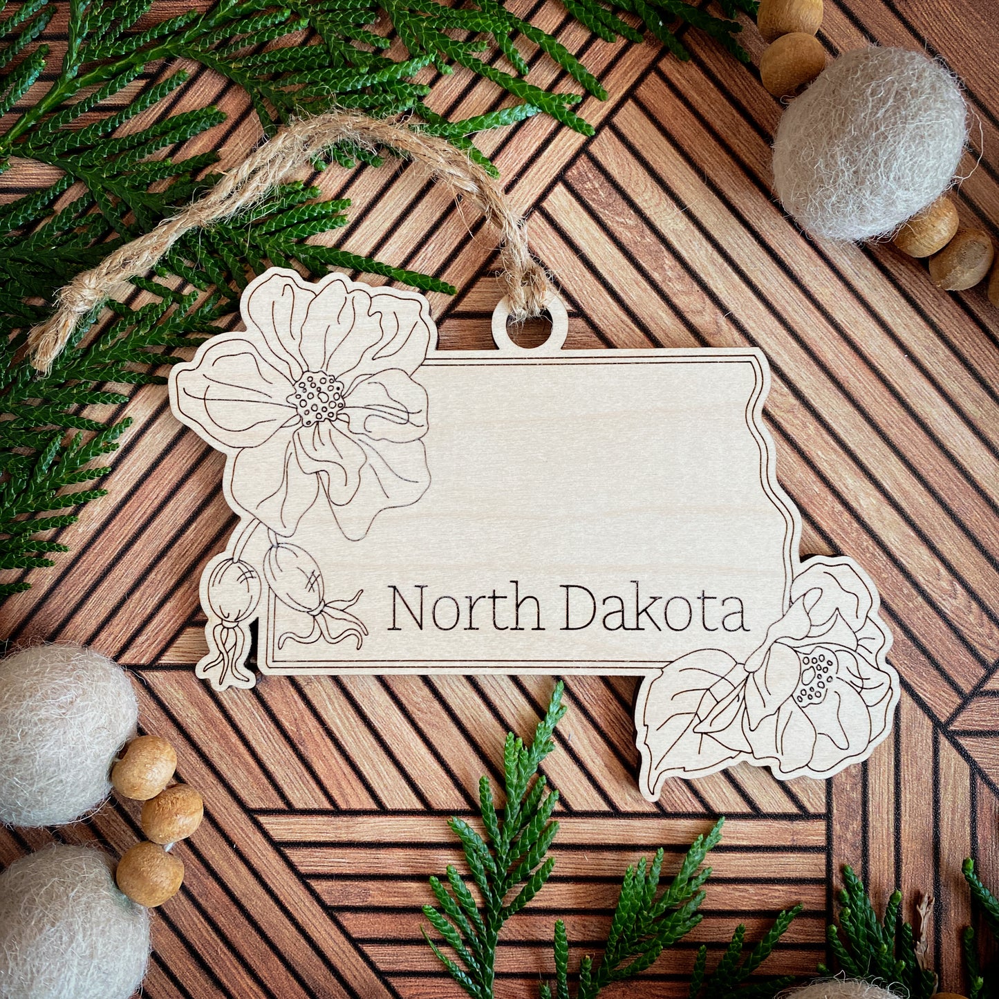 Wooden State Ornaments with State Flowers - Unique Christmas Tree Decor