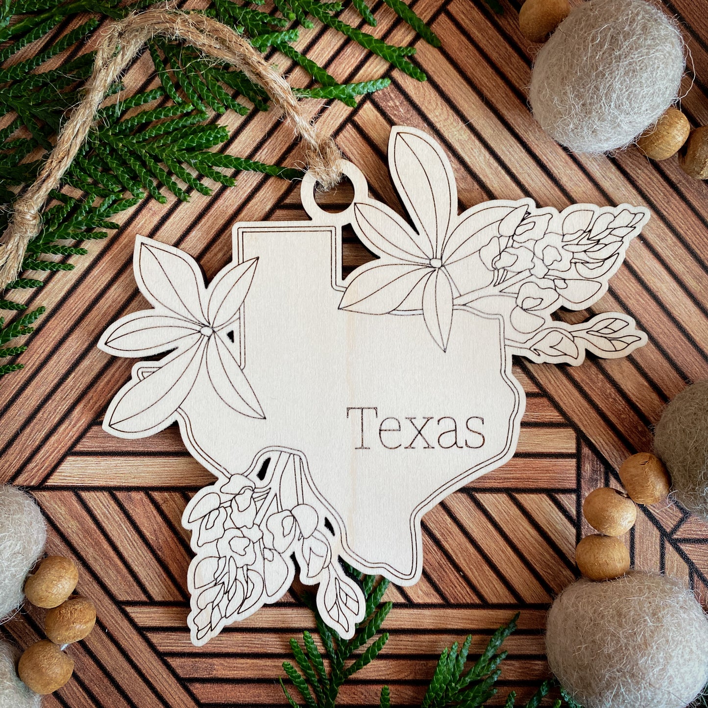 Wooden State Ornaments with State Flowers - Unique Christmas Tree Decor