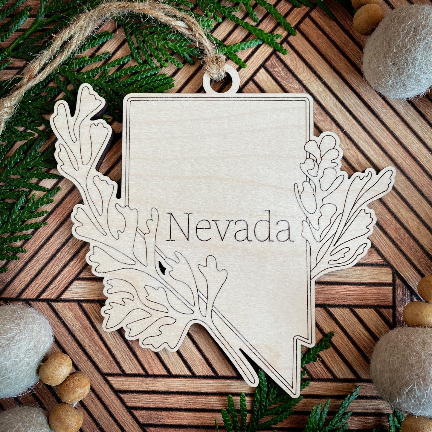 Wooden State Ornaments with State Flowers - Unique Christmas Tree Decor